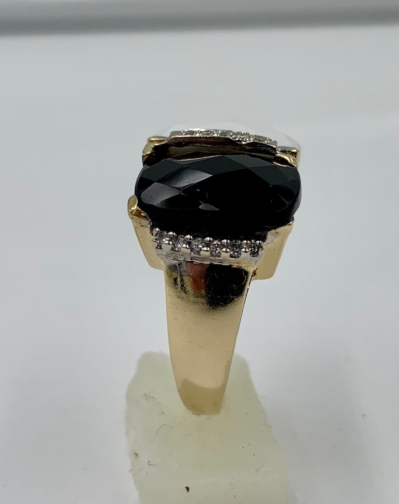 Schwarzer Onyx Weißer Onyx Diamant Ring Kartonschliff Retro 14 Karat Gold im Angebot 2