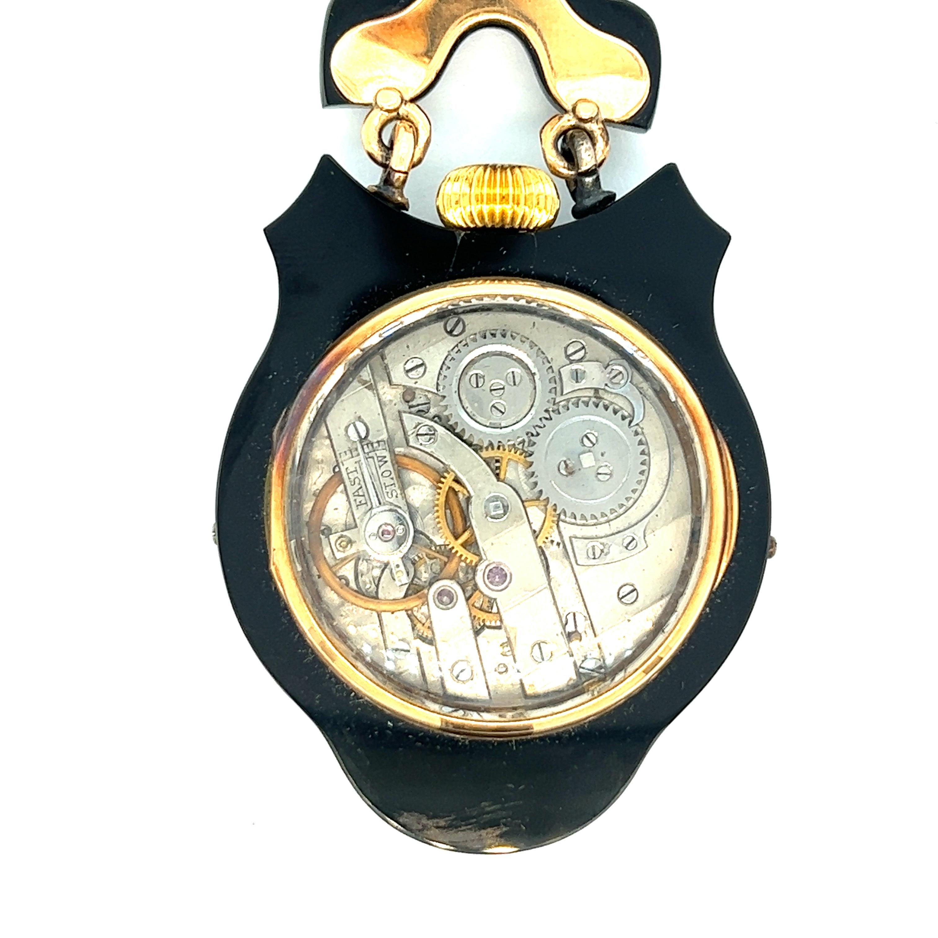 Black Onyx with Pearls Lapel Mourning Watch In Excellent Condition For Sale In New York, NY