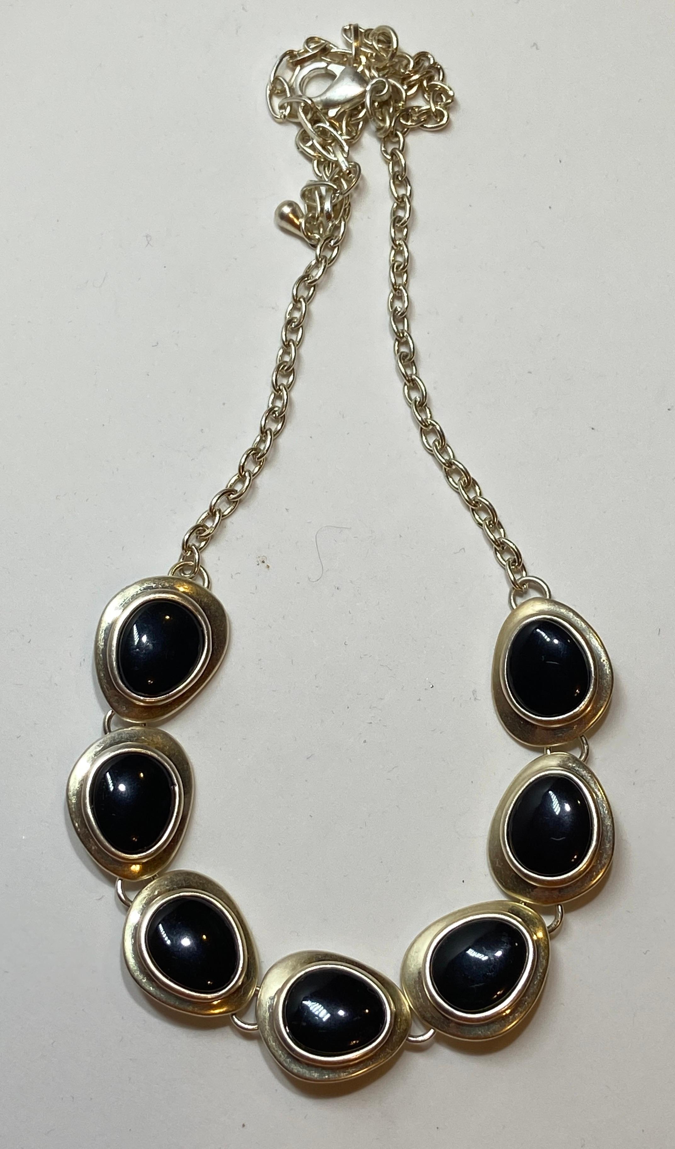 sterling silver frame pendant necklace with black onyx