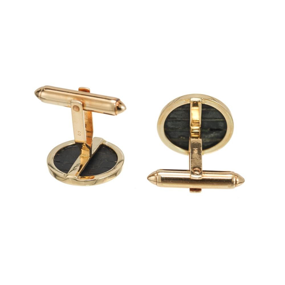 Black Onyx Yellow Gold Domed Cufflinks  In Good Condition For Sale In Stamford, CT