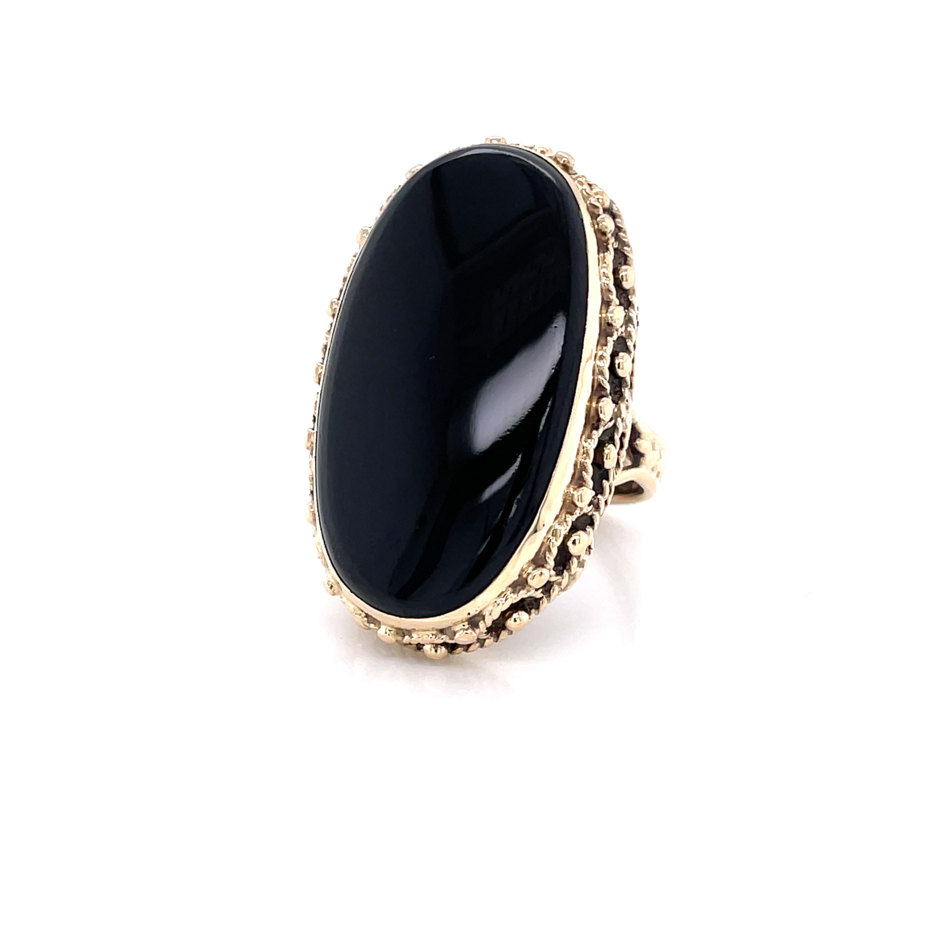 Black Onyx Yellow Gold Large Oval Cocktail Ring   2