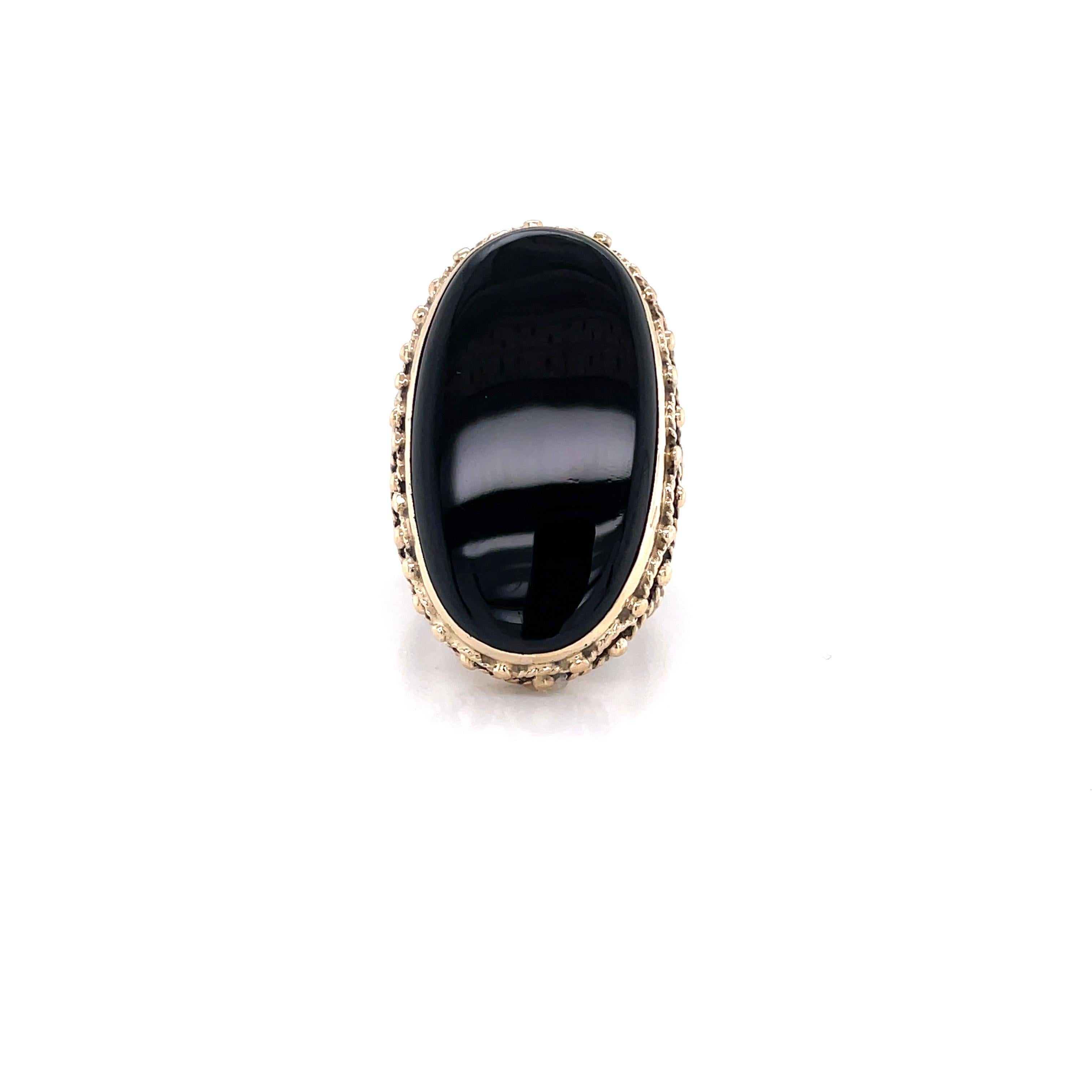 Black Onyx Yellow Gold Large Oval Cocktail Ring   3