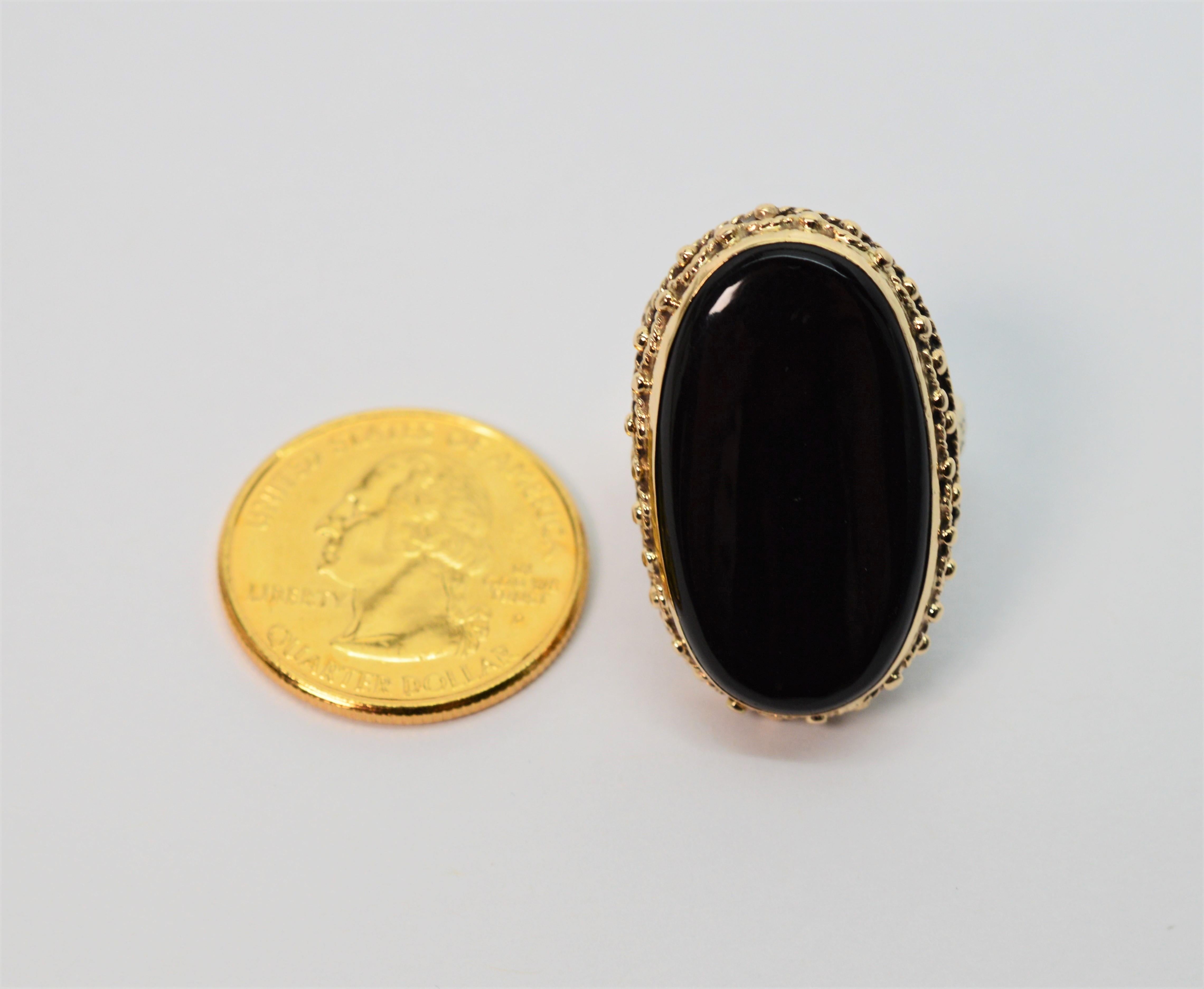 Black Onyx Yellow Gold Large Oval Cocktail Ring   4