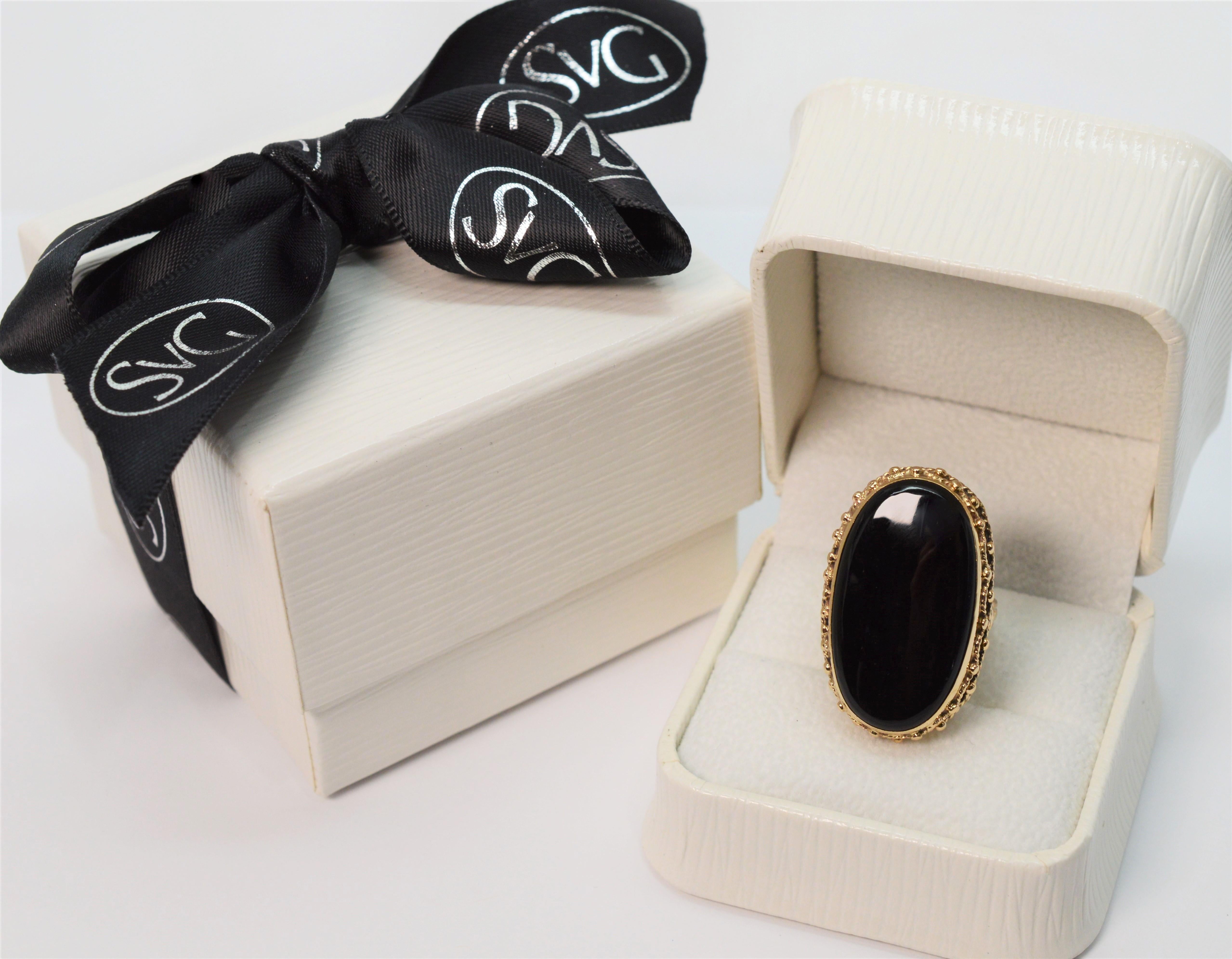 Black Onyx Yellow Gold Large Oval Cocktail Ring   6