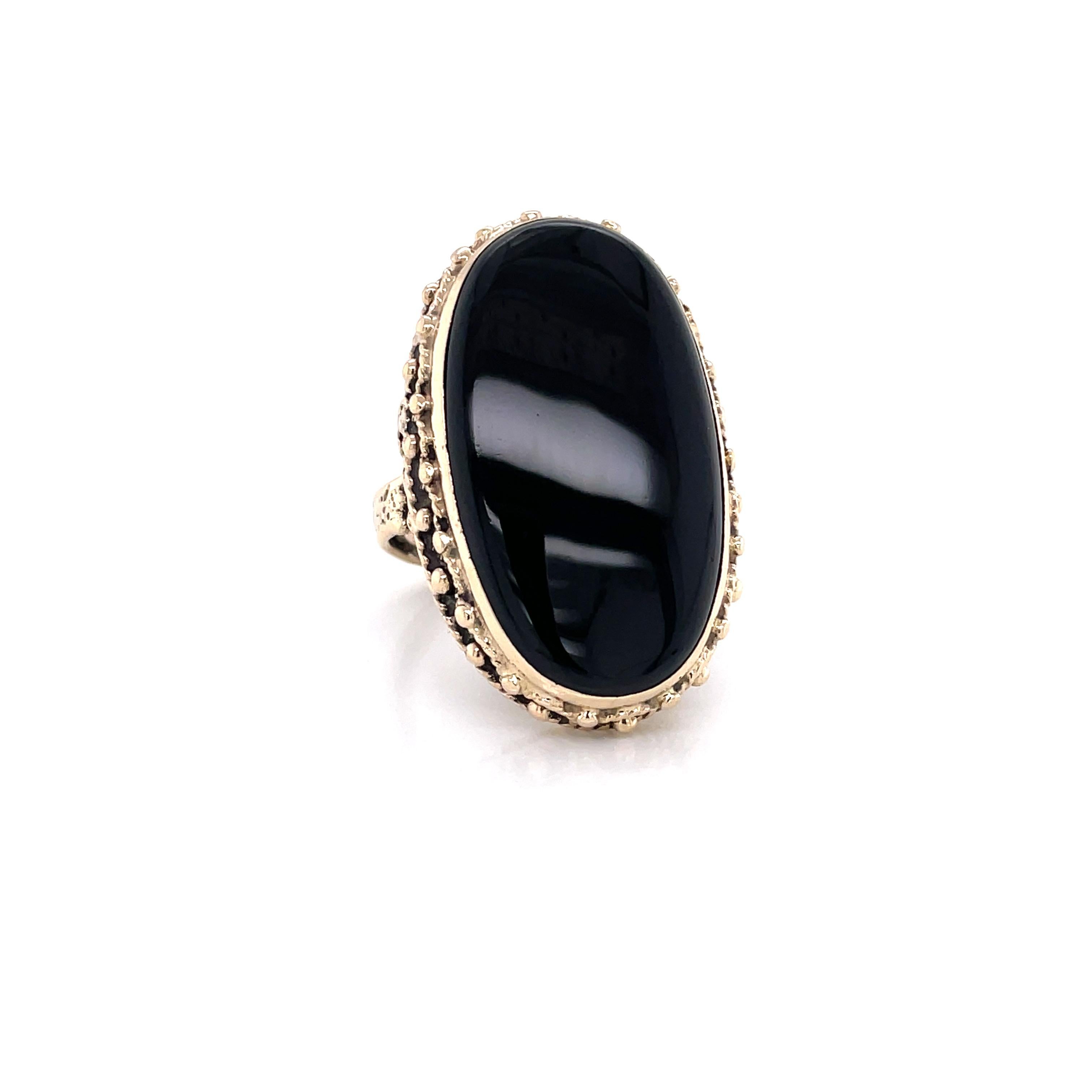 Black Onyx Yellow Gold Large Oval Cocktail Ring   7