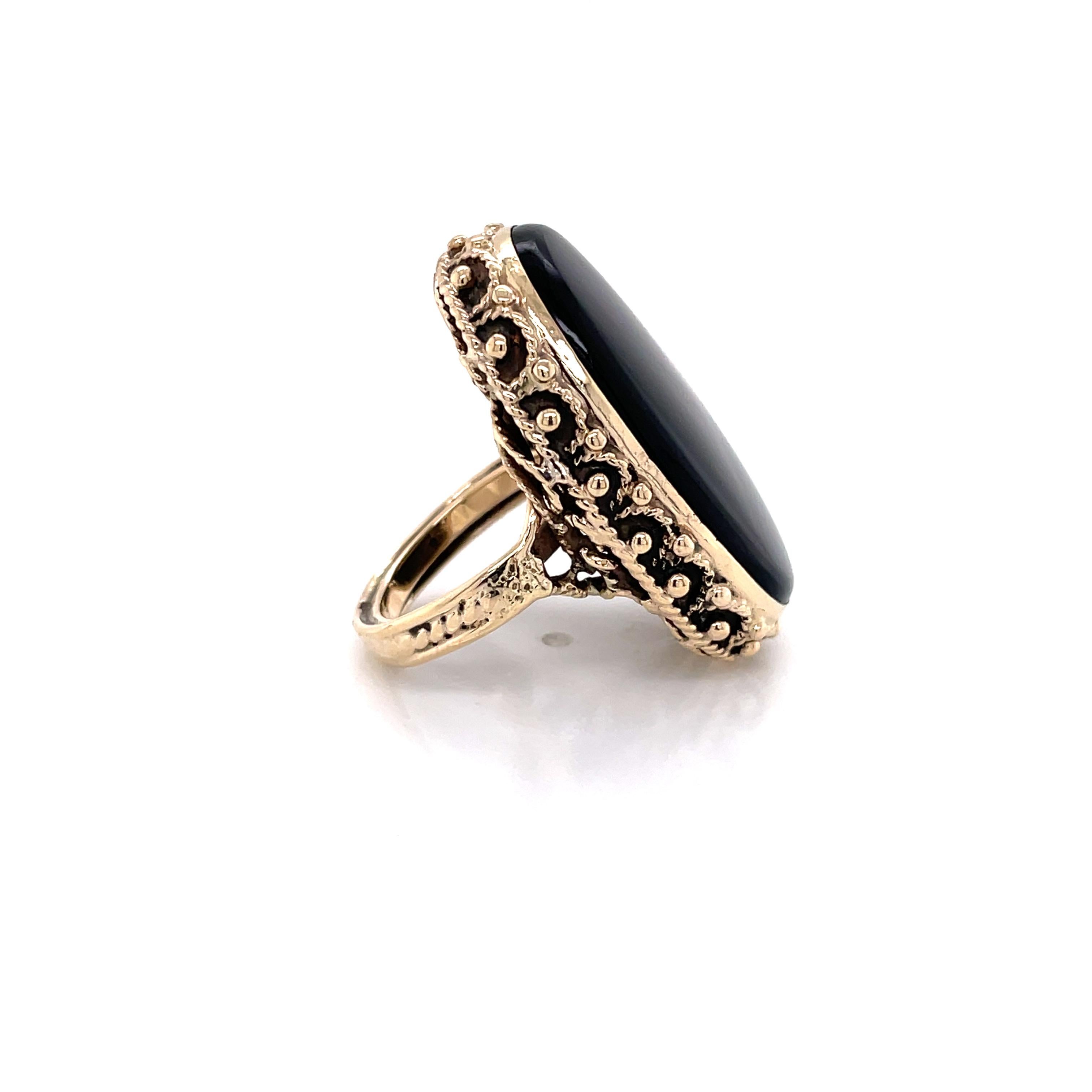 Oval Cut Black Onyx Yellow Gold Large Oval Cocktail Ring  