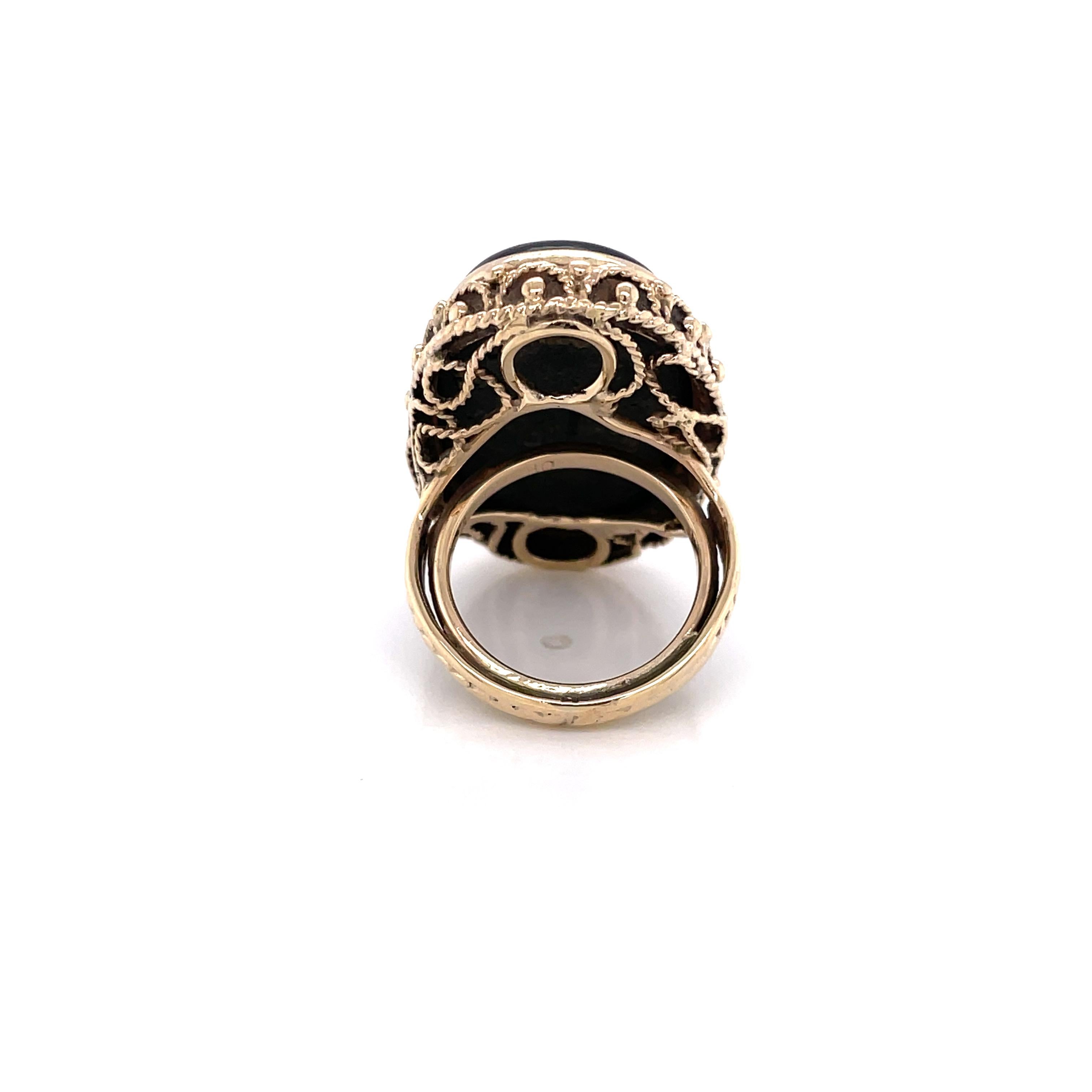 Black Onyx Yellow Gold Large Oval Cocktail Ring   In Excellent Condition In Mount Kisco, NY