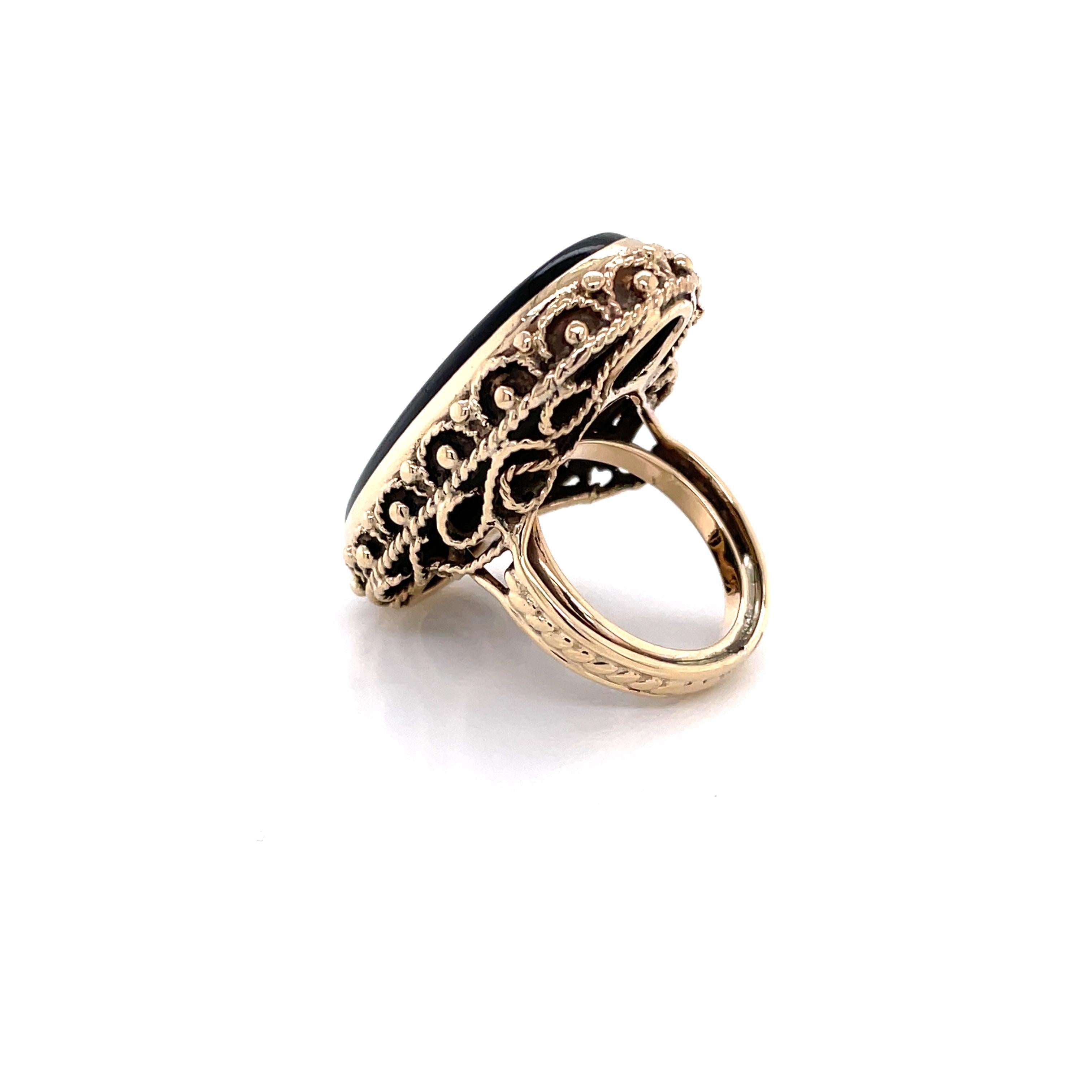 Women's Black Onyx Yellow Gold Large Oval Cocktail Ring  