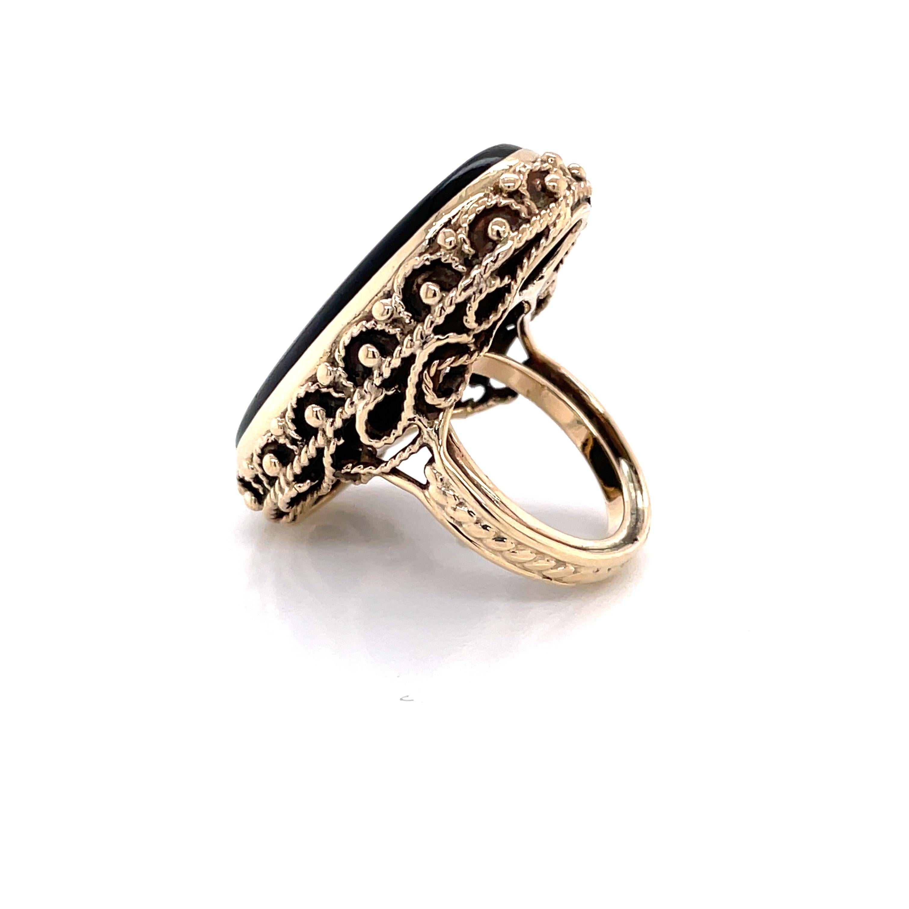 Black Onyx Yellow Gold Large Oval Cocktail Ring   1