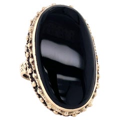 Black Onyx Yellow Gold Large Oval Cocktail Ring  
