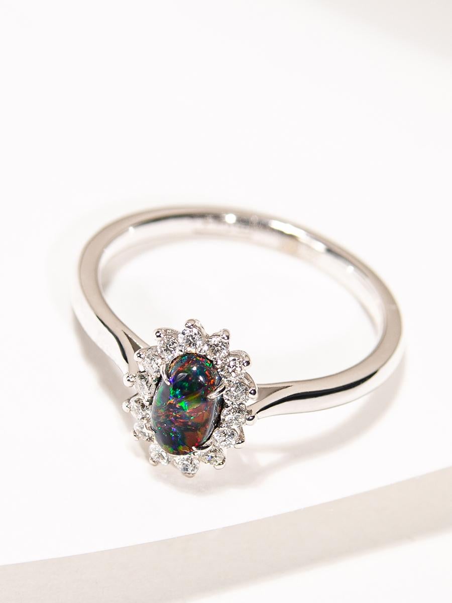 Black Opal Gold Diamond Ring Australian Gemstone Engagement ring For Sale 1