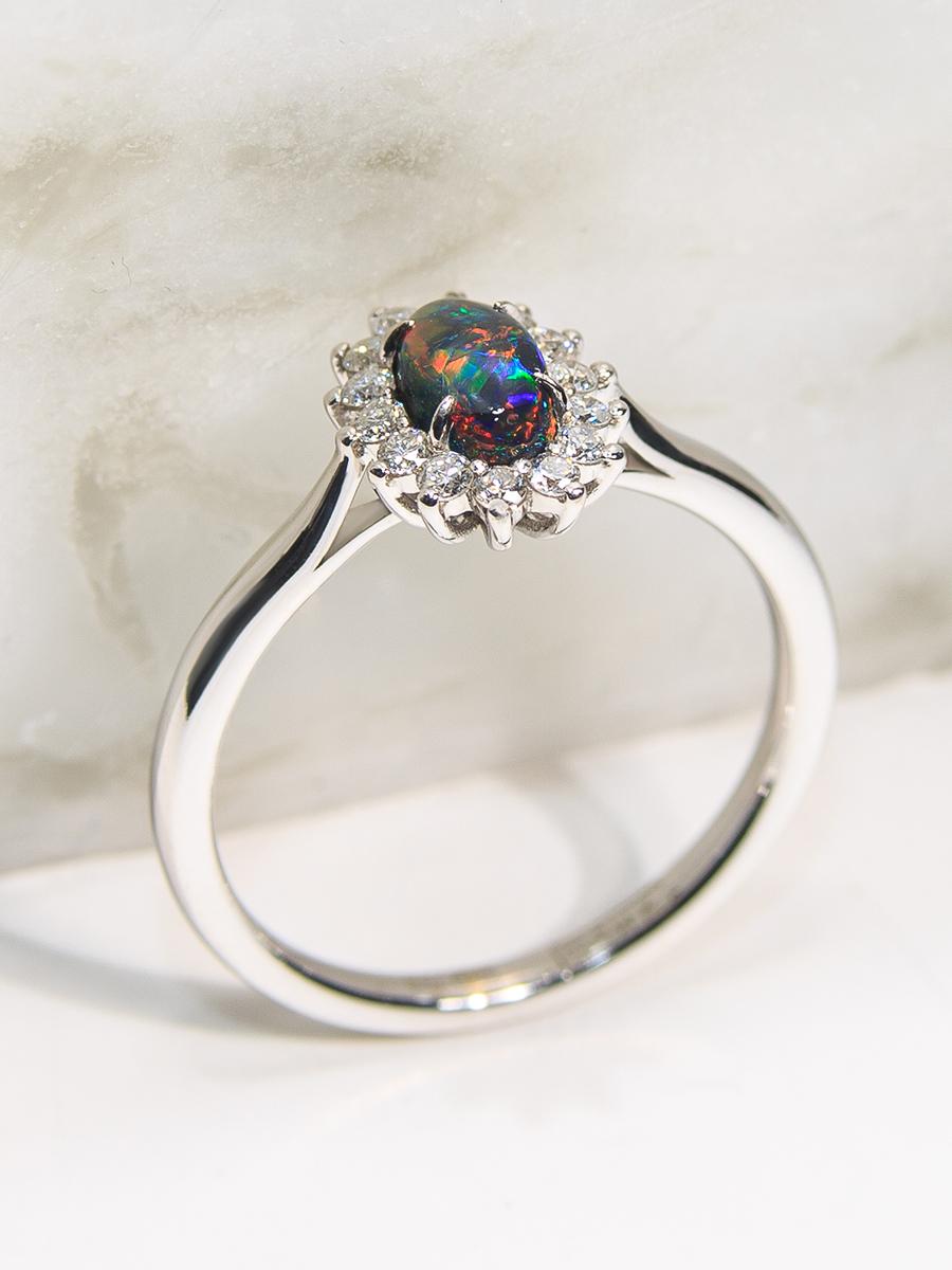 Black Opal Gold Diamond Ring Australian Gemstone Engagement ring For Sale 3