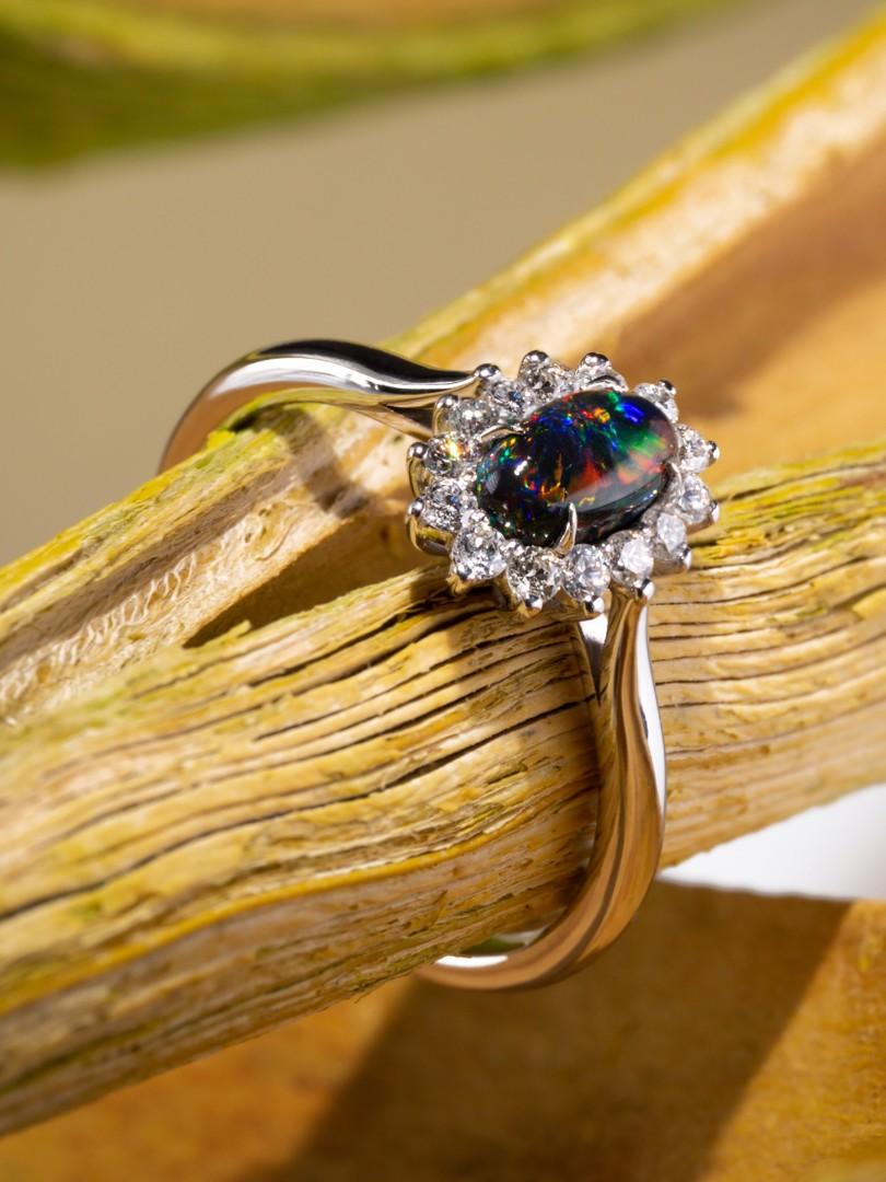 Black Opal Gold Diamond Ring Australian Gemstone Engagement ring For Sale 4
