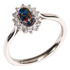 Schwarzer Opal Gold Diamant Ring Australischer Edelstein Verlobungsring