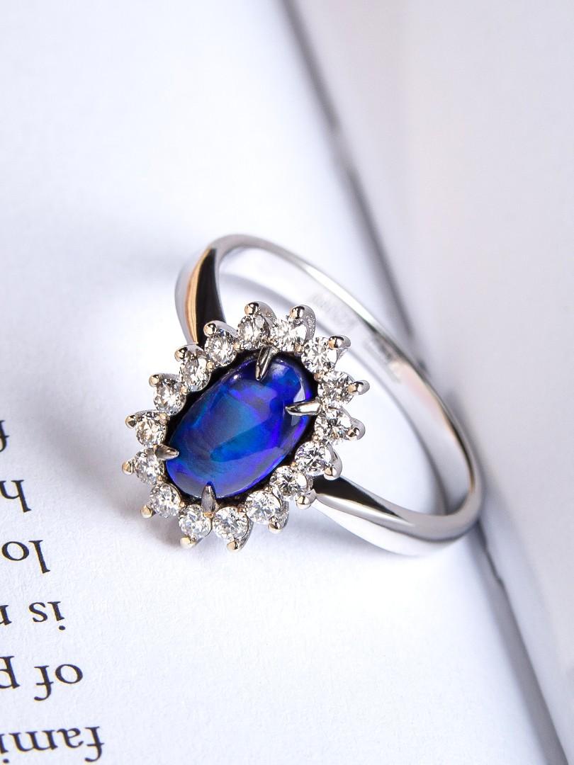Black Opal Gold Diamond Ring Style Natural Electric Blue Gem For Sale 4