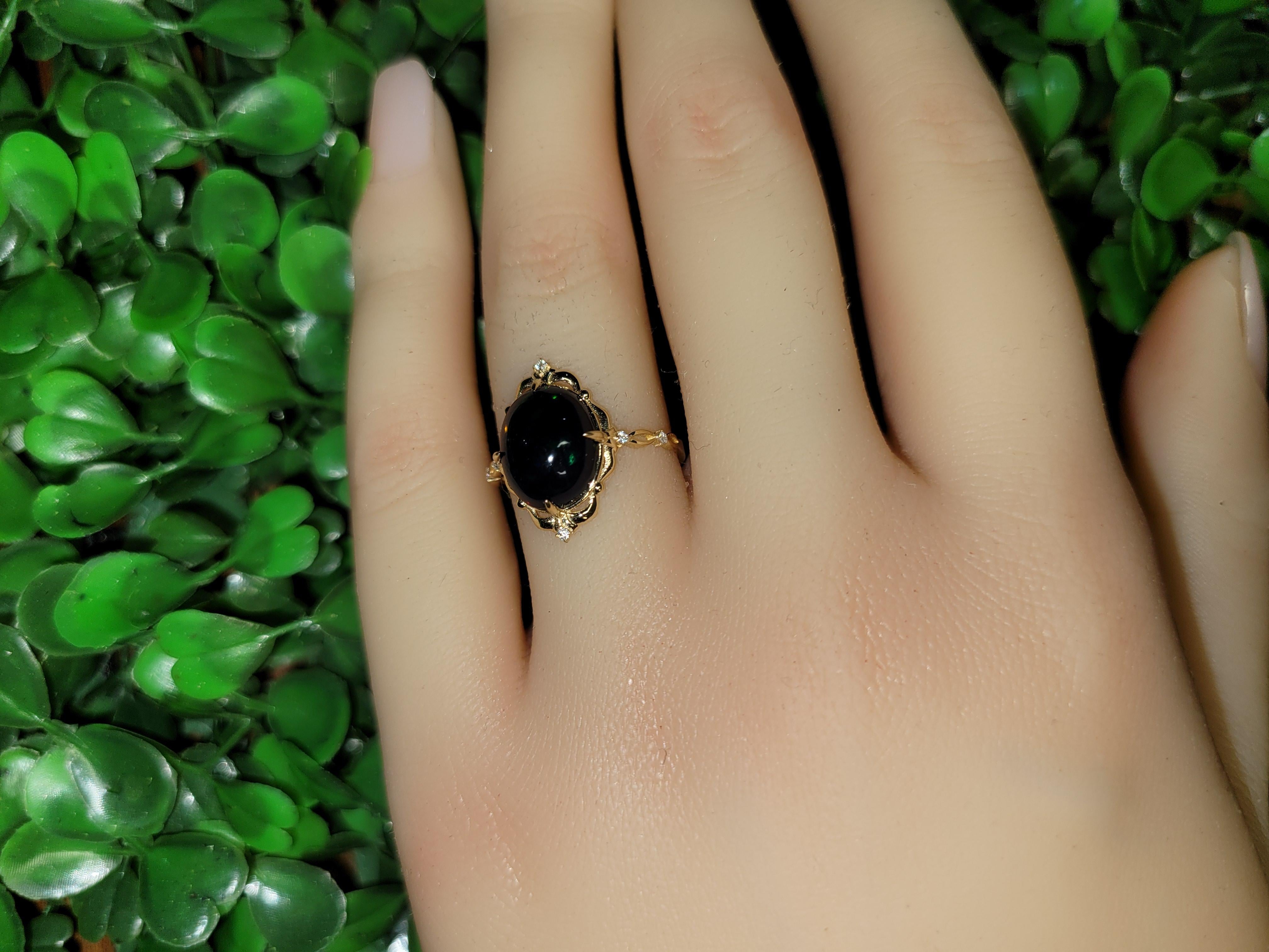 Modern Black opal 14k gold ring. For Sale
