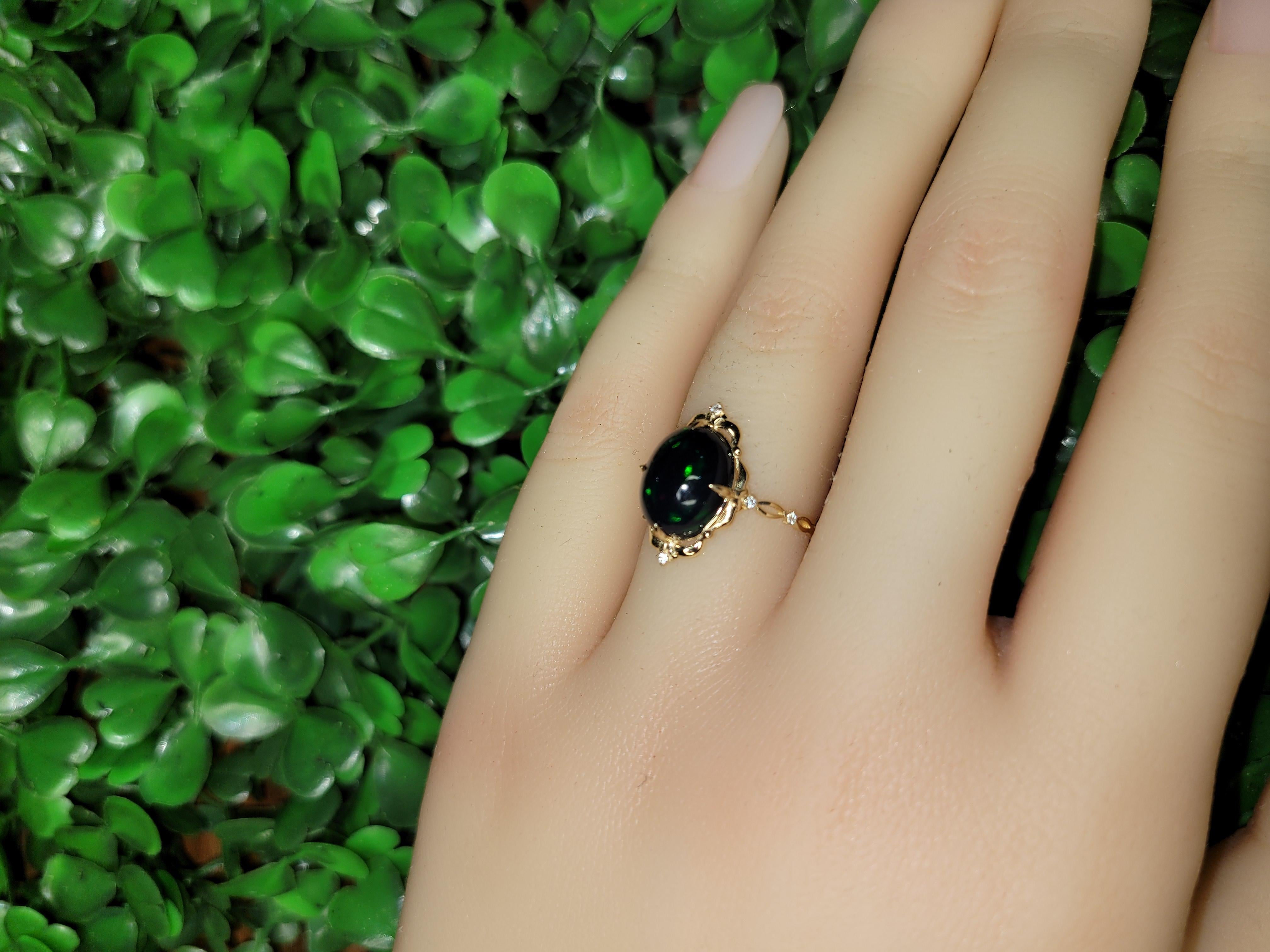 Black opal 14k gold ring. For Sale 5