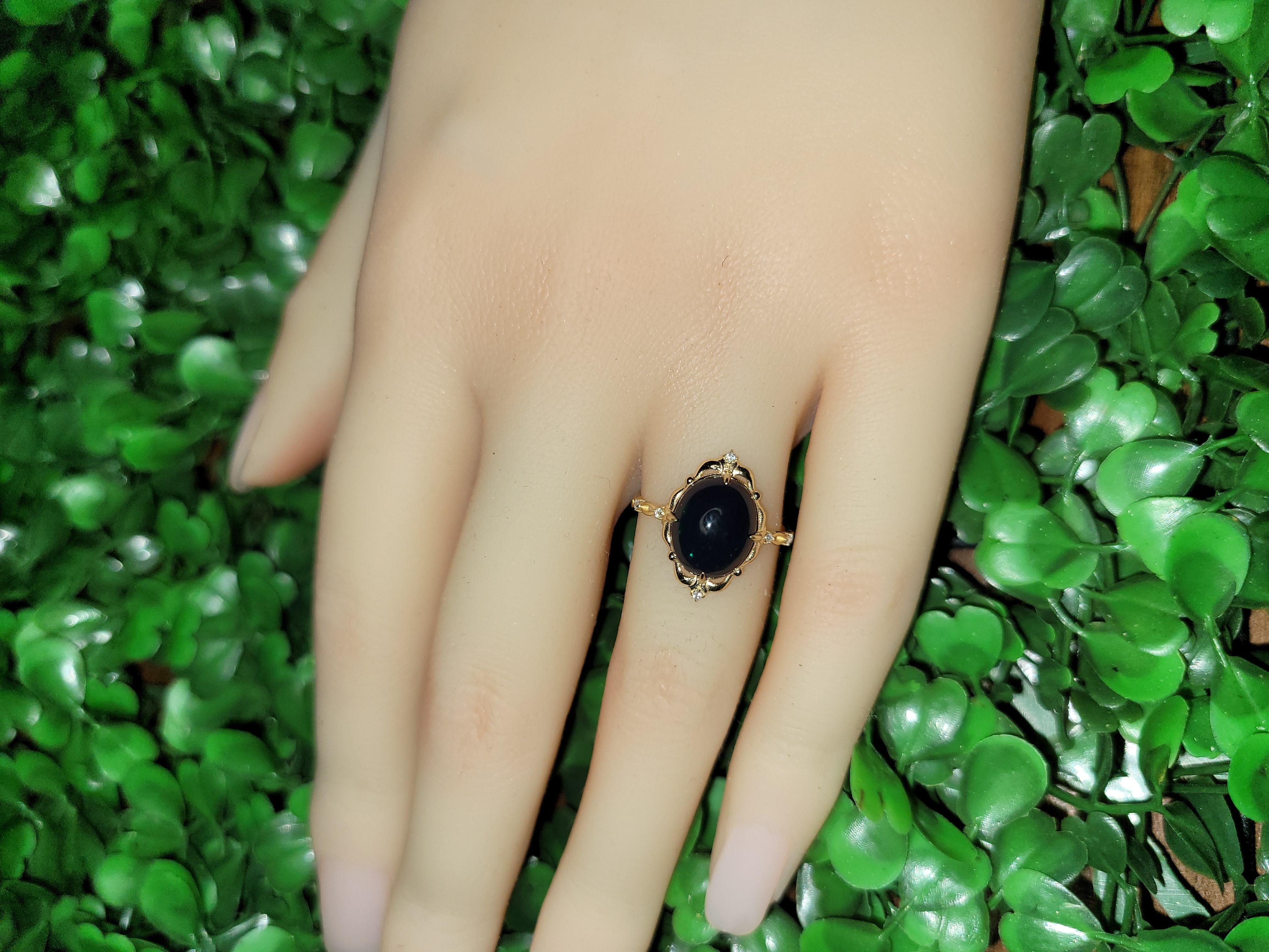 Black opal 14k gold ring. For Sale 6
