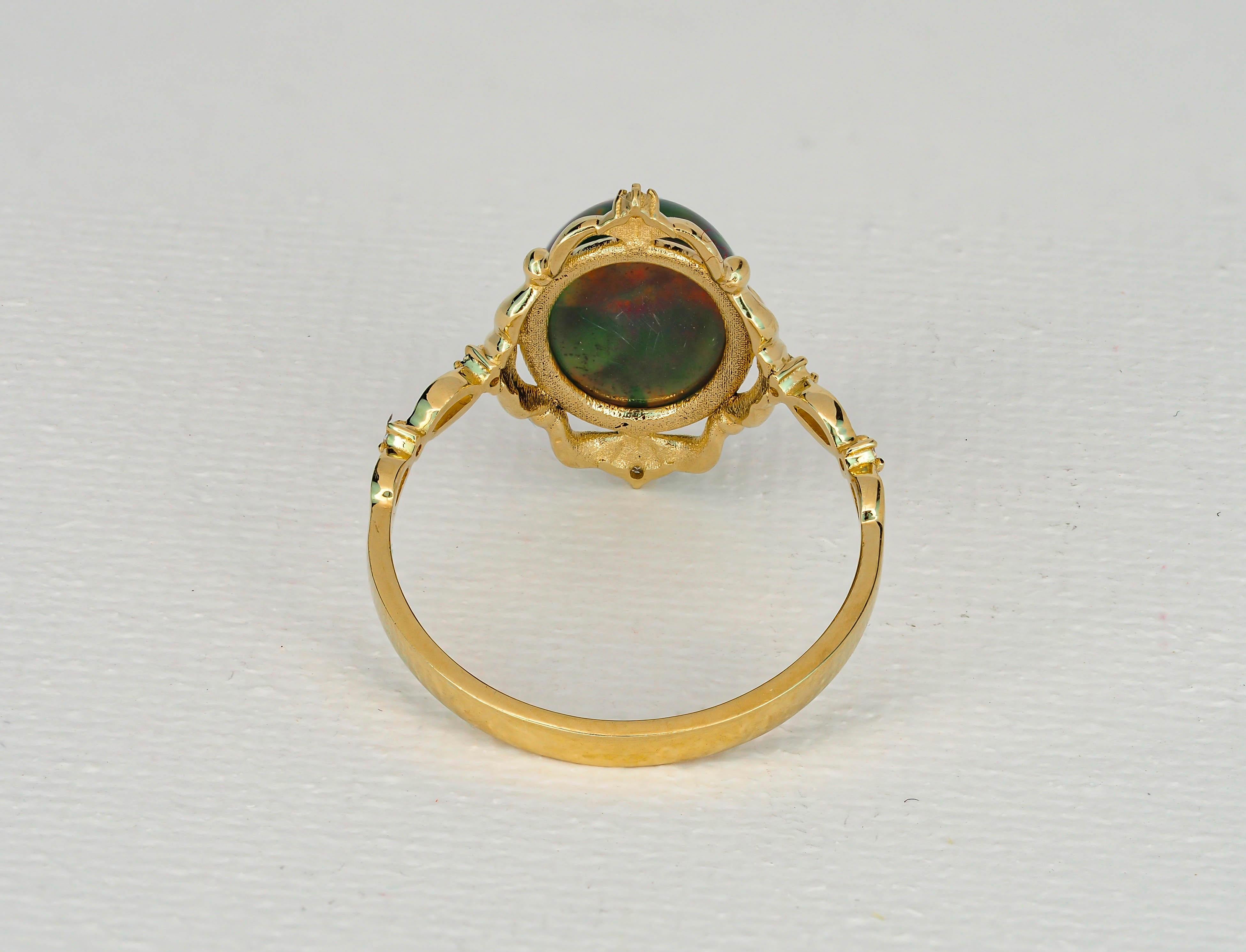 Black opal 14k gold ring.  In New Condition For Sale In Istanbul, TR