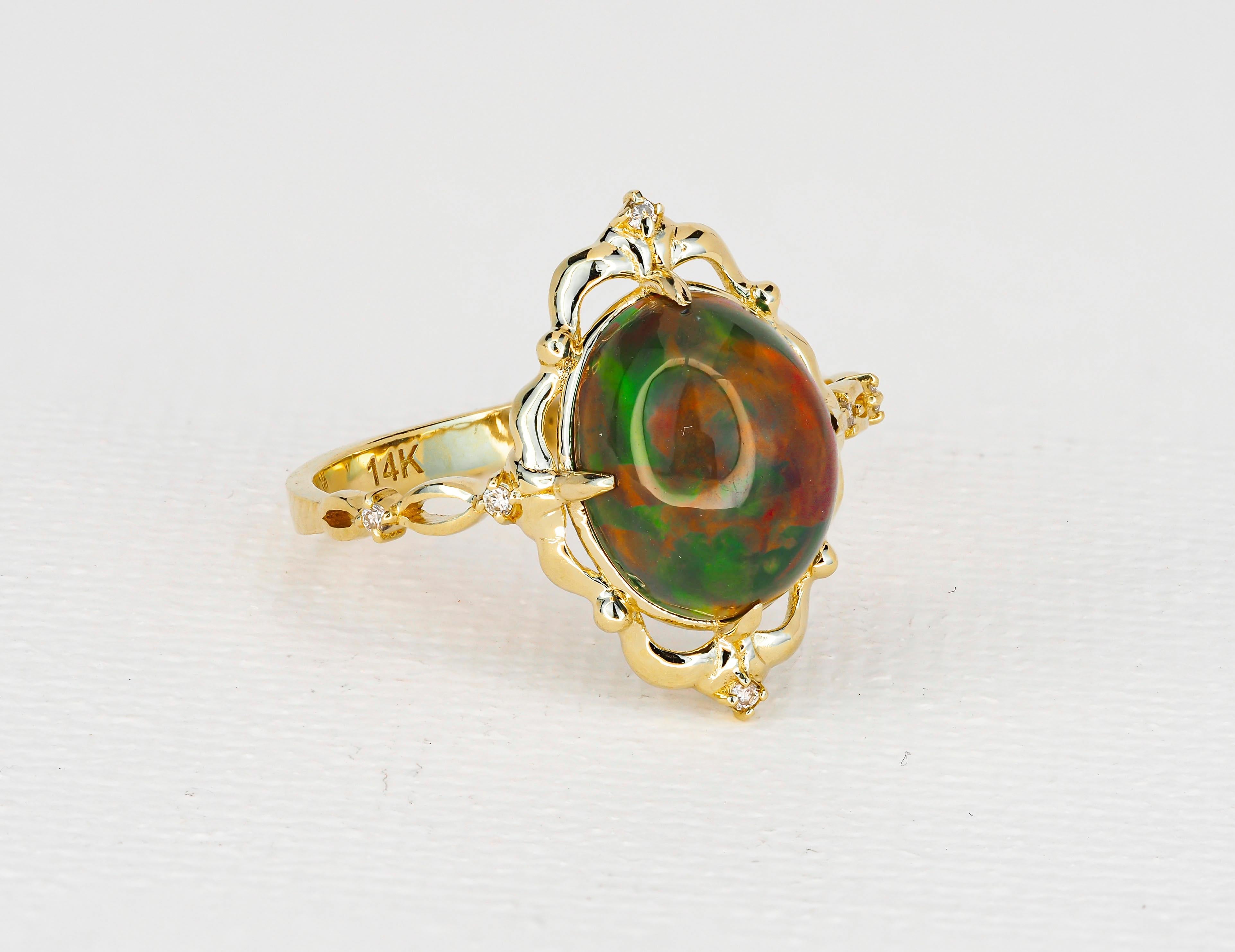 Women's Black opal 14k gold ring. For Sale