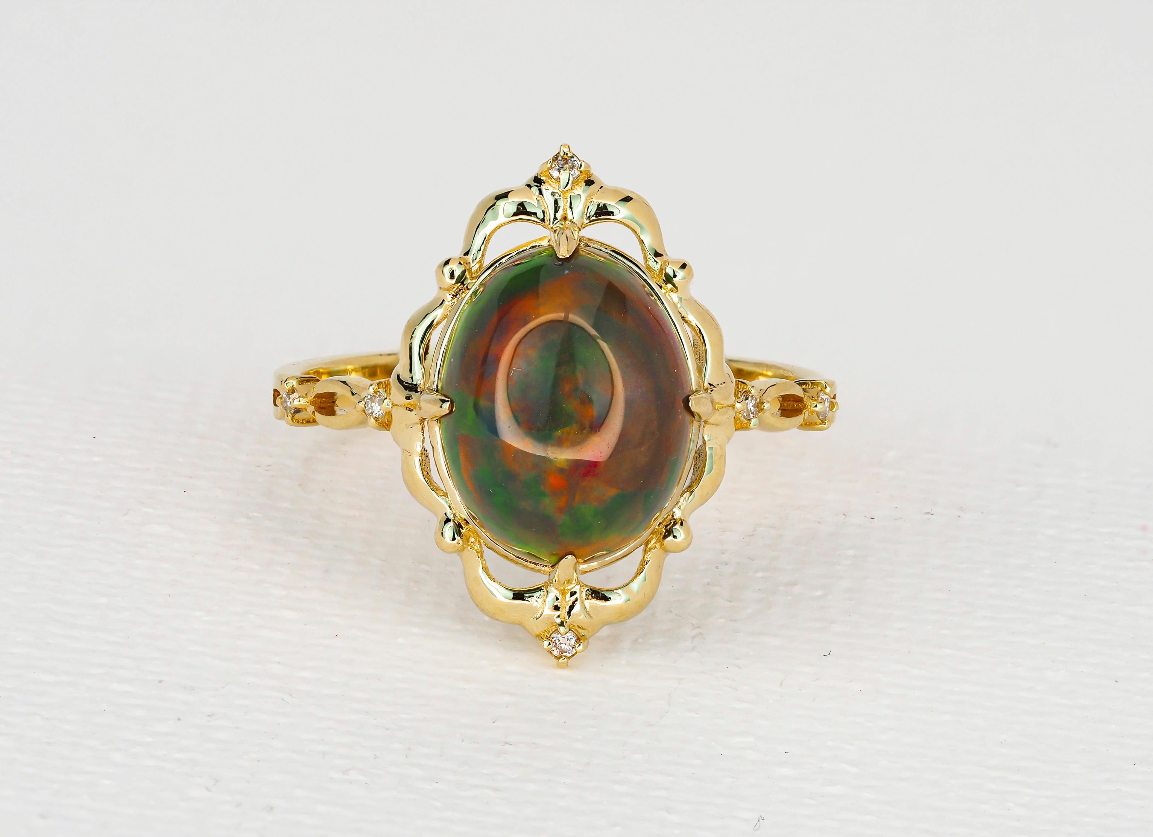 Black opal 14k gold ring.  For Sale 1