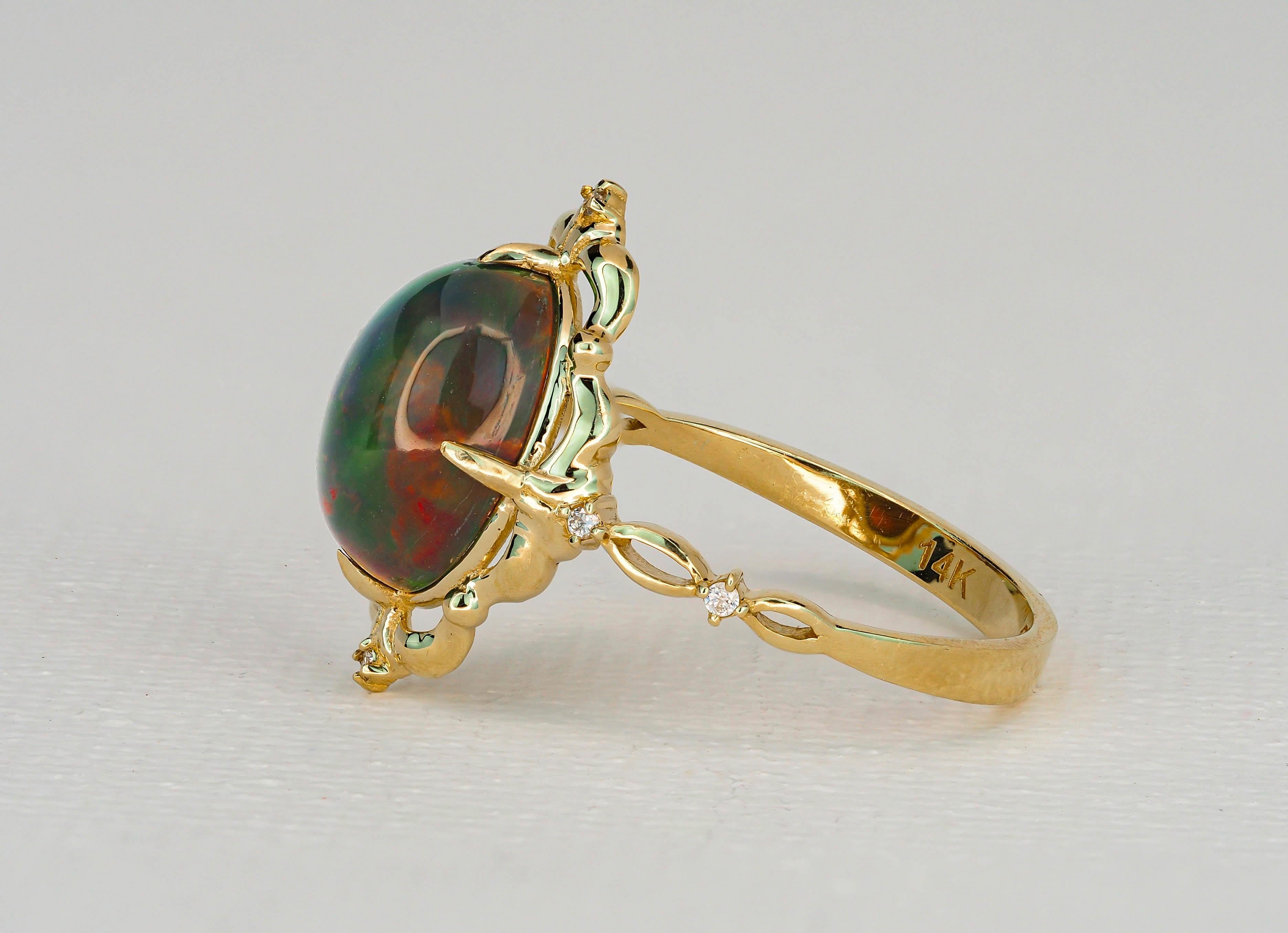 Black opal 14k gold ring.  For Sale 2