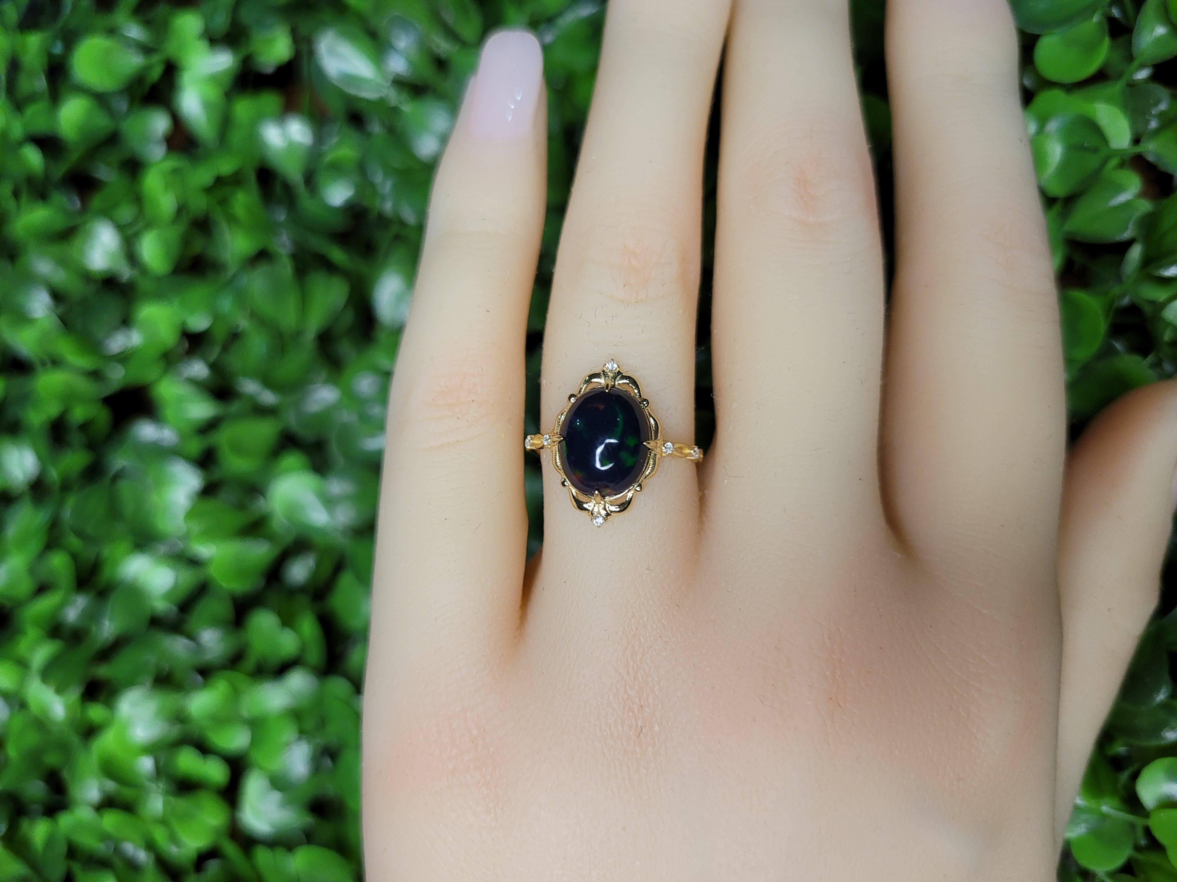 Black opal 14k gold ring. For Sale 3