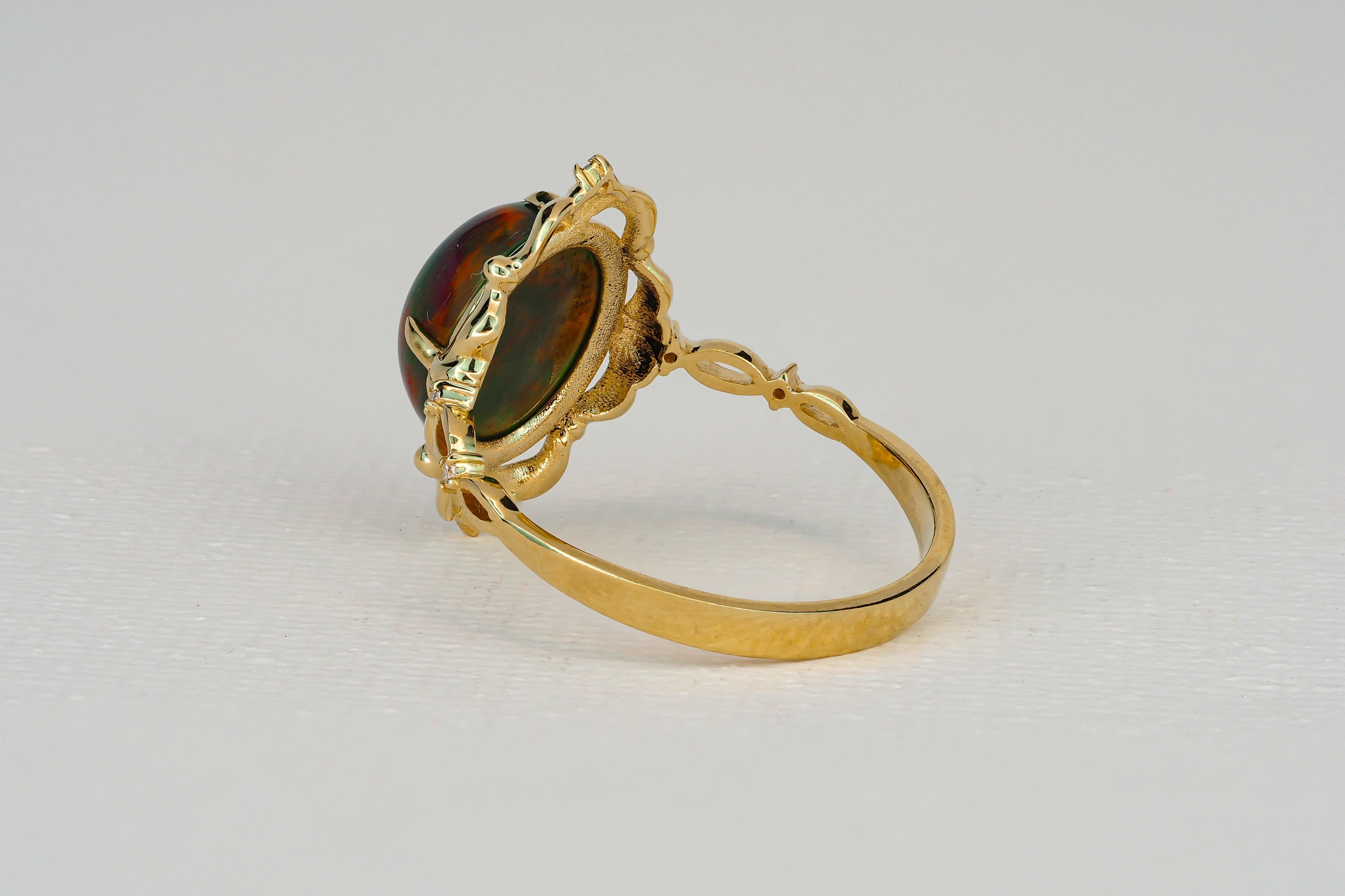 Black opal 14k gold ring. For Sale 4
