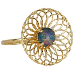 Black opal 14k gold ring