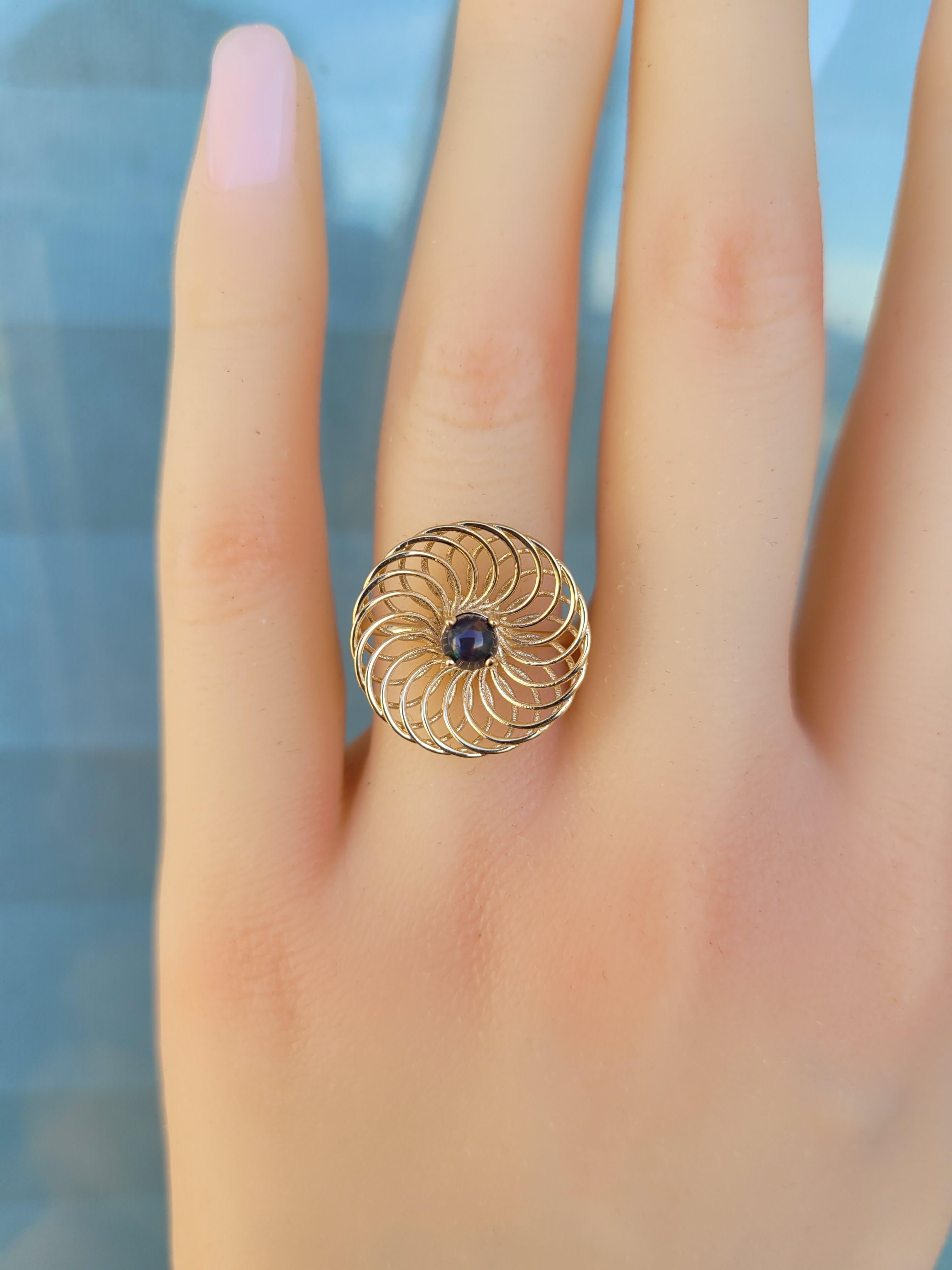 For Sale:  Black Opal 14k Gold Ring, Multicolor Opal Ring 4
