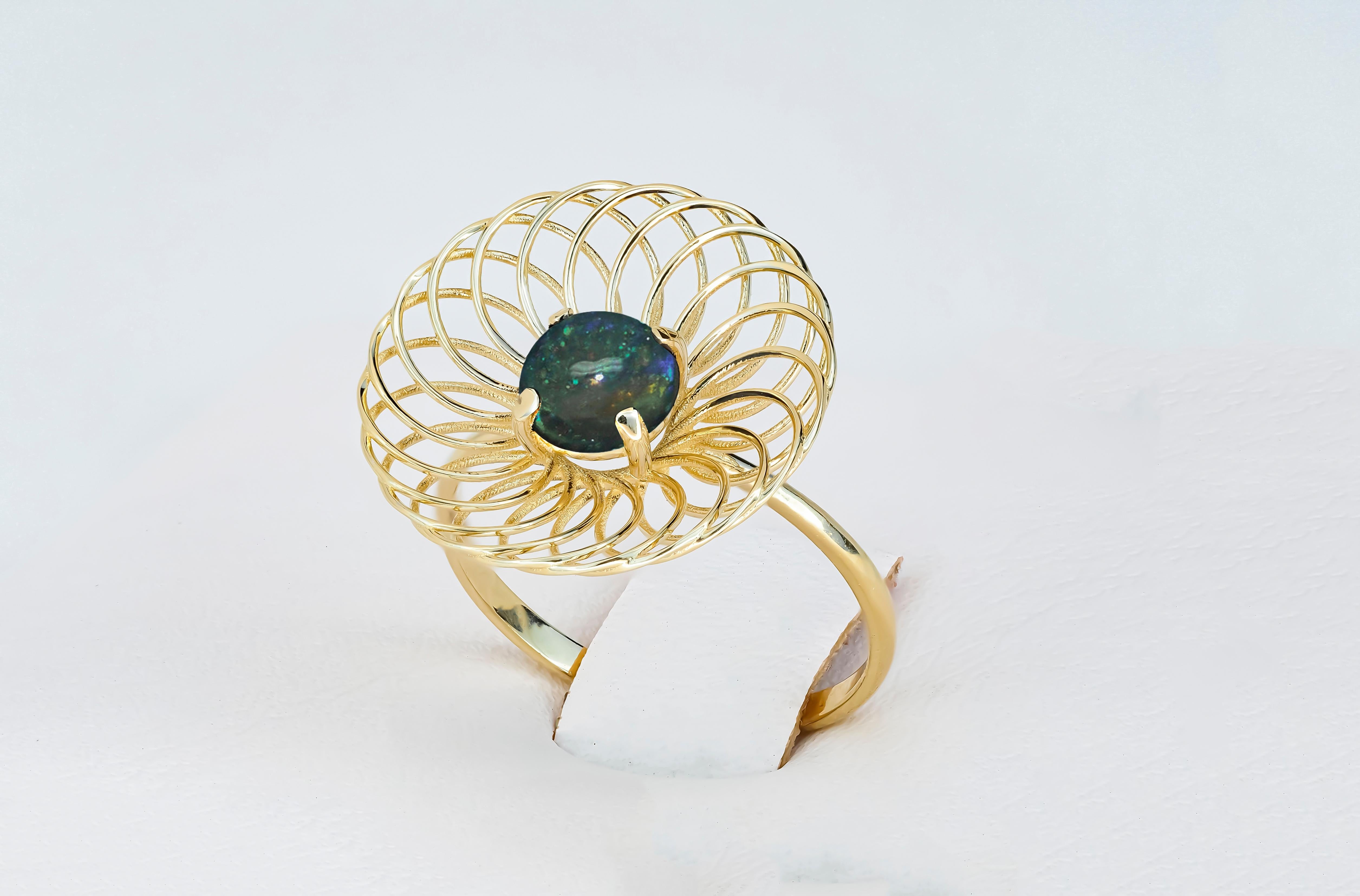For Sale:  Black Opal 14k Gold Ring, Multicolor Opal Ring 3