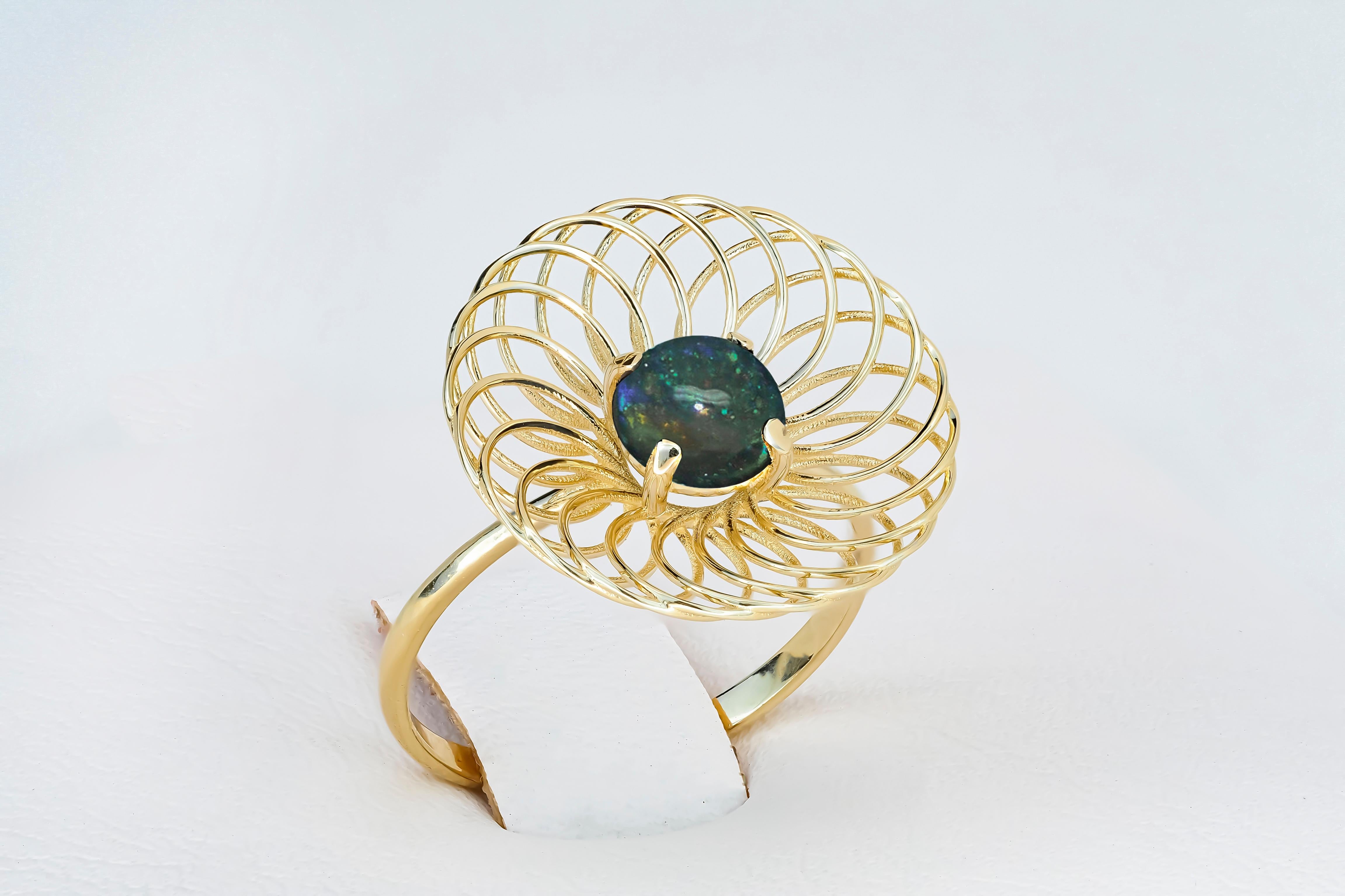 For Sale:  Black Opal 14k Gold Ring, Multicolor Opal Ring 4