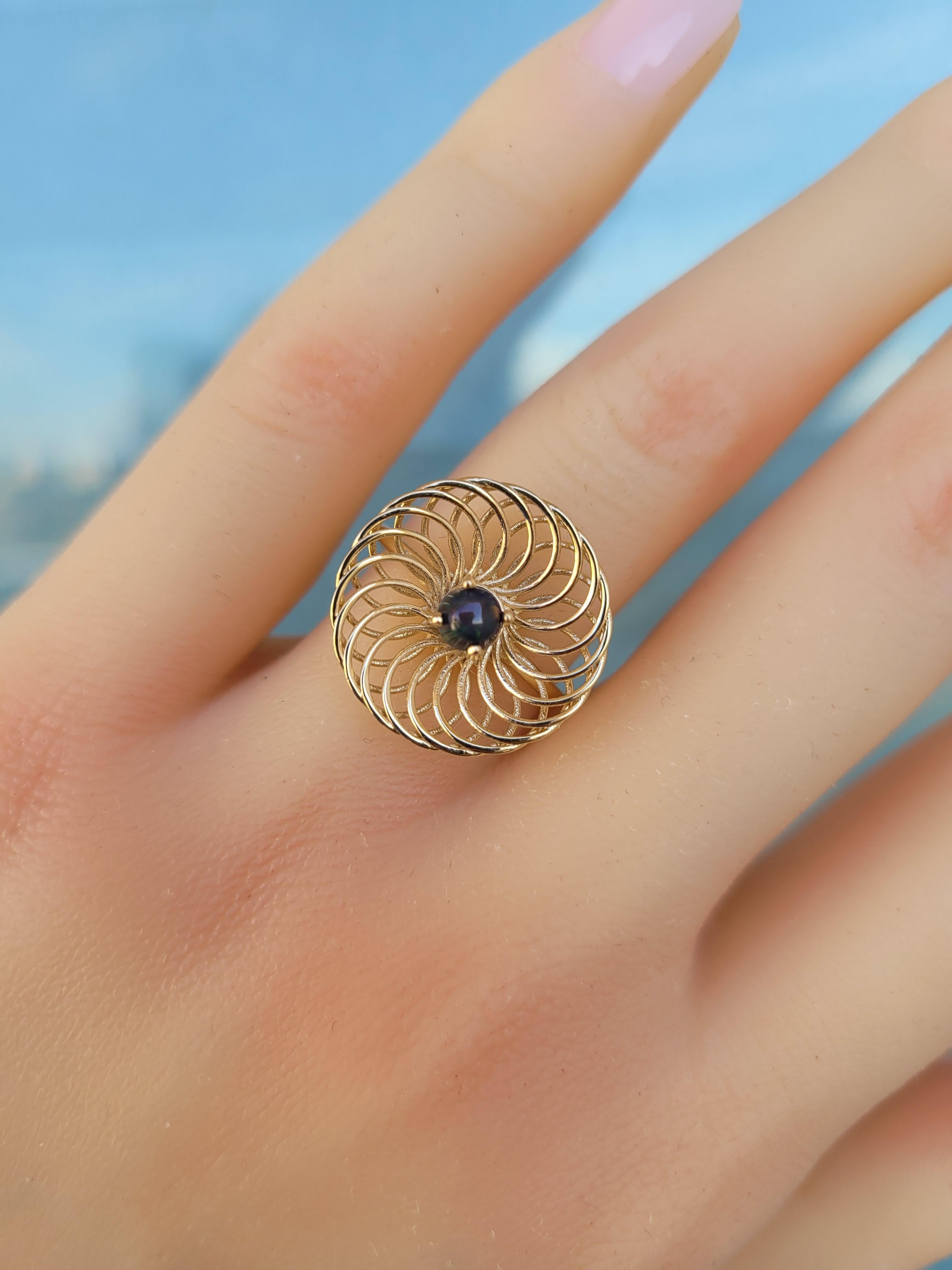For Sale:  Black Opal 14k Gold Ring, Multicolor Opal Ring 9