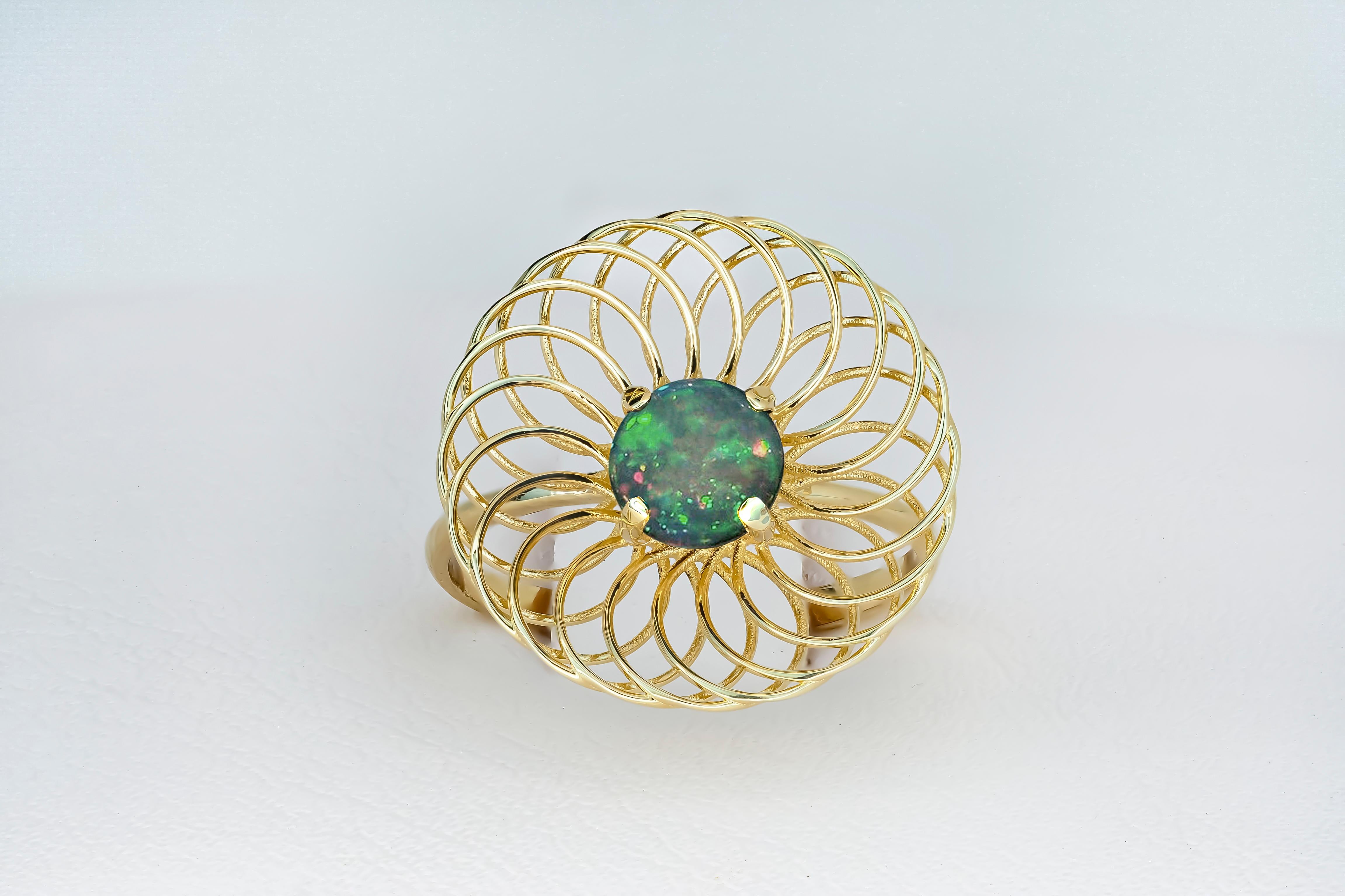 For Sale:  Black Opal 14k Gold Ring, Multicolor Opal Ring 5