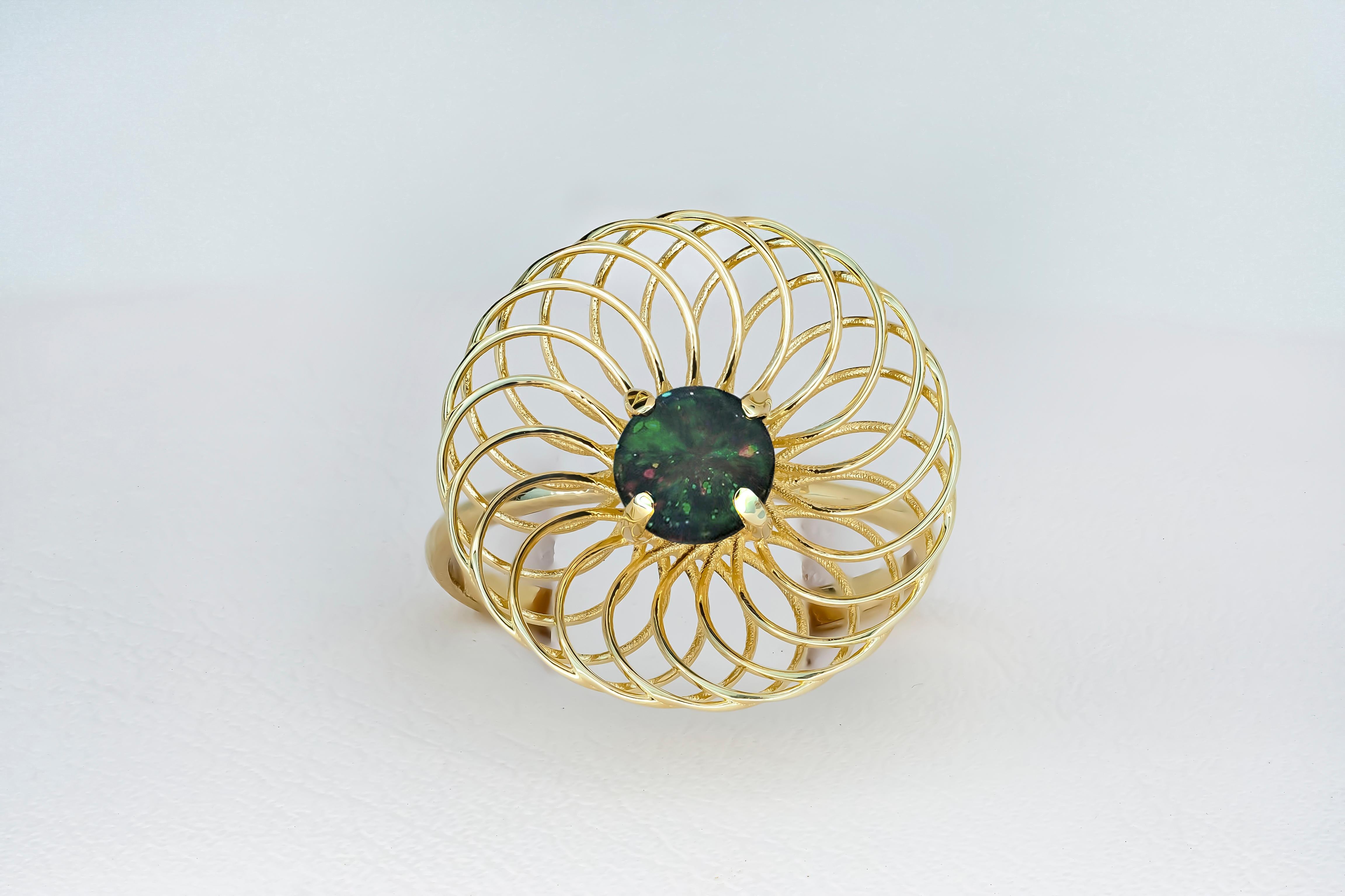 For Sale:  Black Opal 14k Gold Ring, Multicolor Opal Ring 10