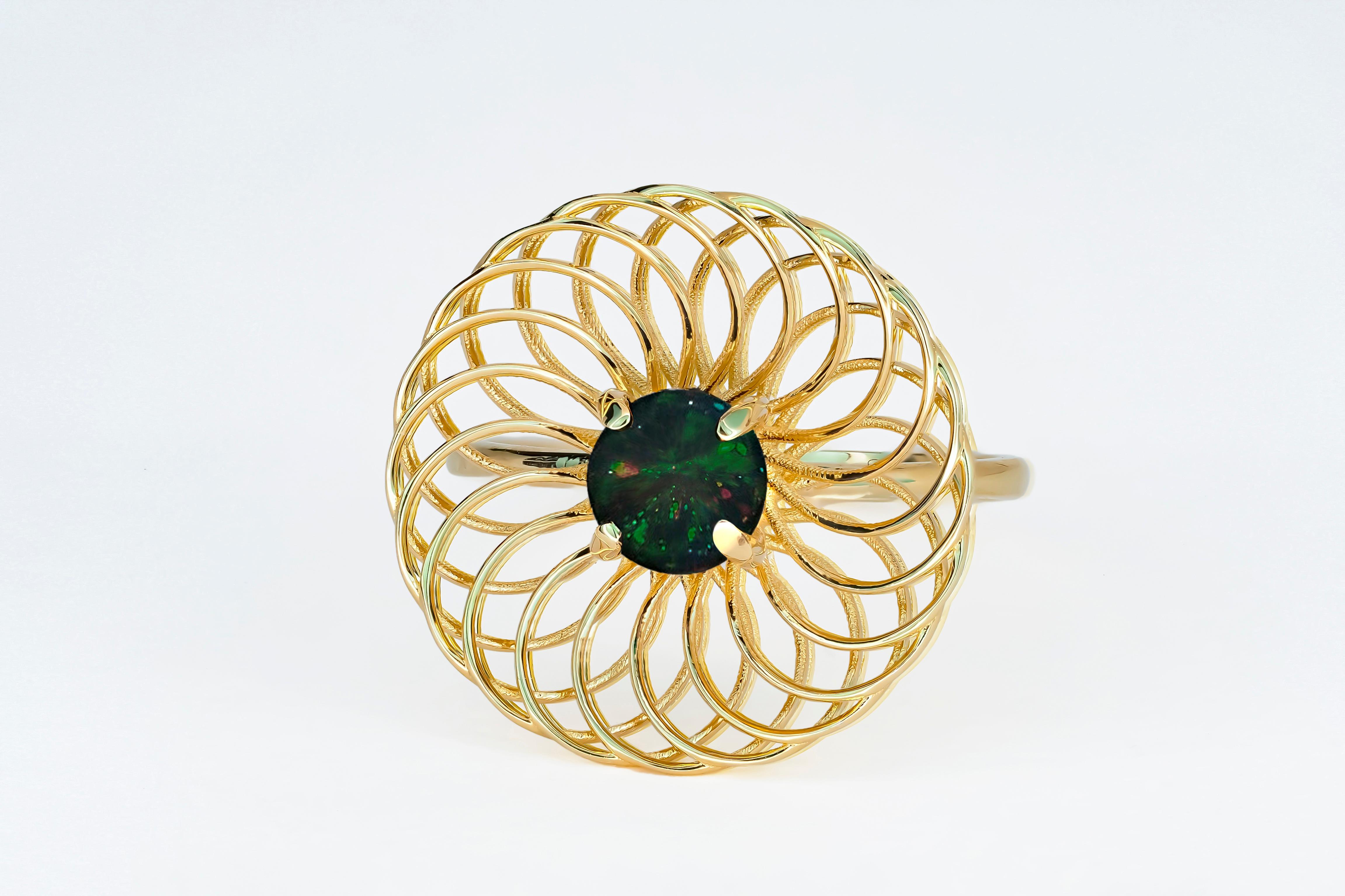 For Sale:  Black Opal 14k Gold Ring, Multicolor Opal Ring 3