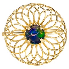 Bague en or 14 carats et opale noire, bague en opale multicolore