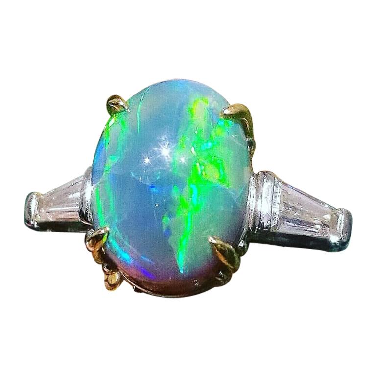 Black Opal 18 Karat White Gold Ring with Diamonds For Sale