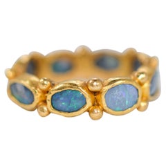 Black Opal 22 Karat Gold Bezel Band Fashion Ring One of a Kind Handmade Jewelry