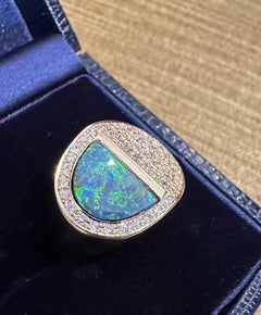 Black Opal 2.36 carat and Diamond Ring in 18k Yellow Gold