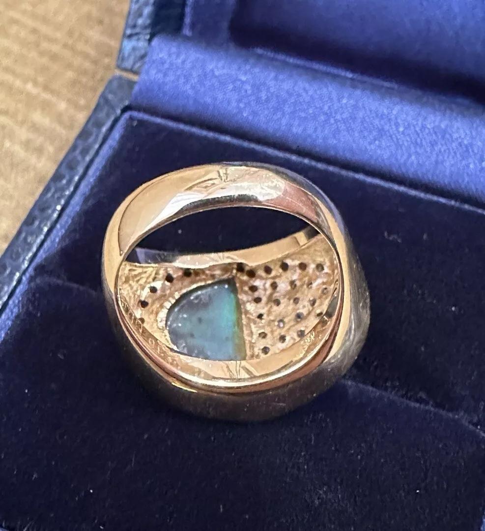 Women's Black Opal 2.36 carat and Diamond Ring in 18k Yellow Gold For Sale