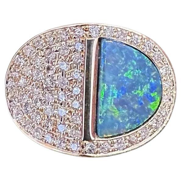 Black Opal 2.36 carat and Diamond Ring in 18k Yellow Gold For Sale