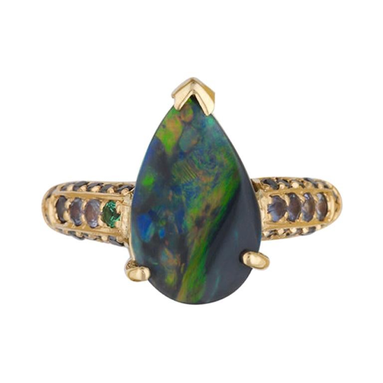 Black Opal and Alexandrite Contemporary Ring