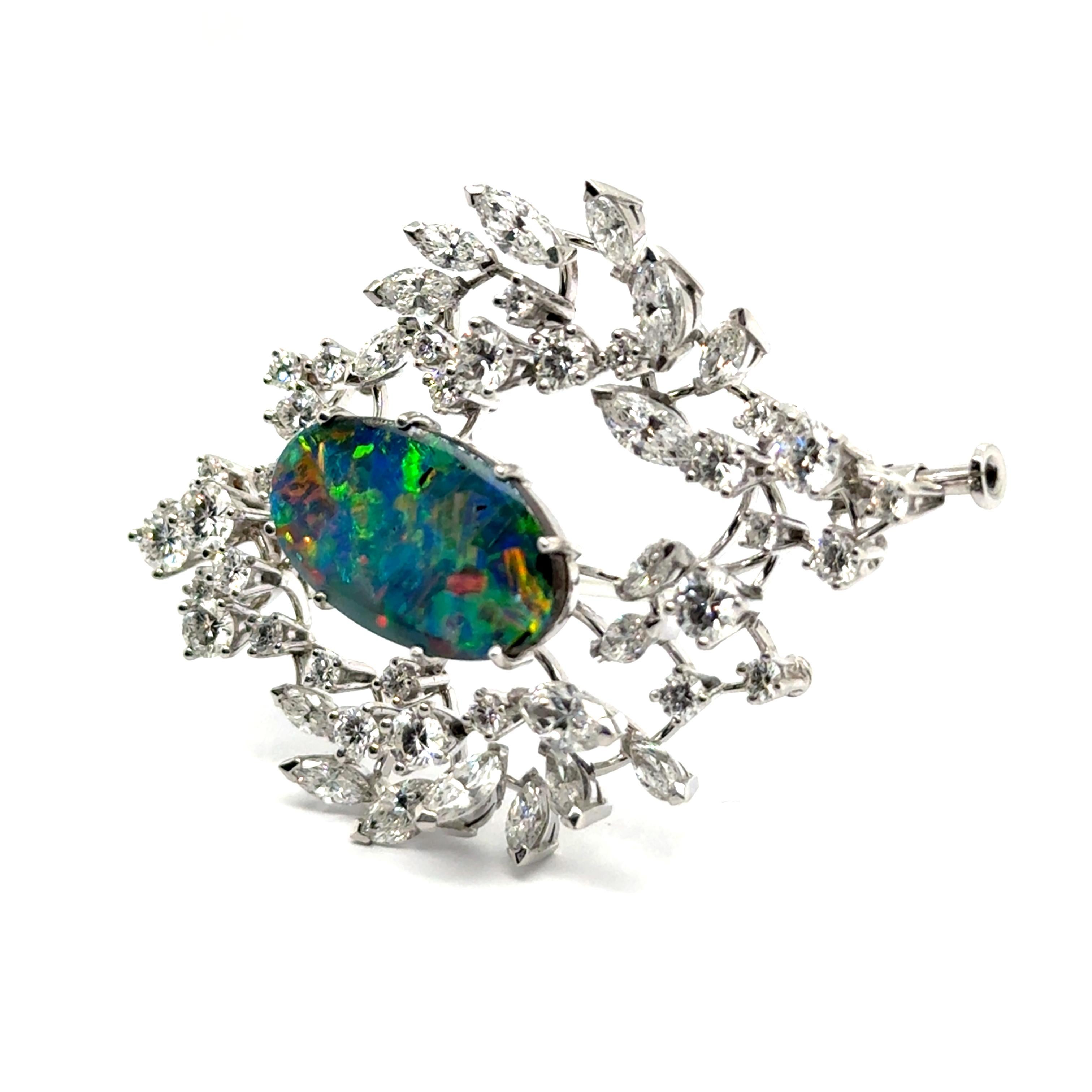 Black Opal and Diamond Brooch in 18 Karat White Gold by Gübelin For Sale 4