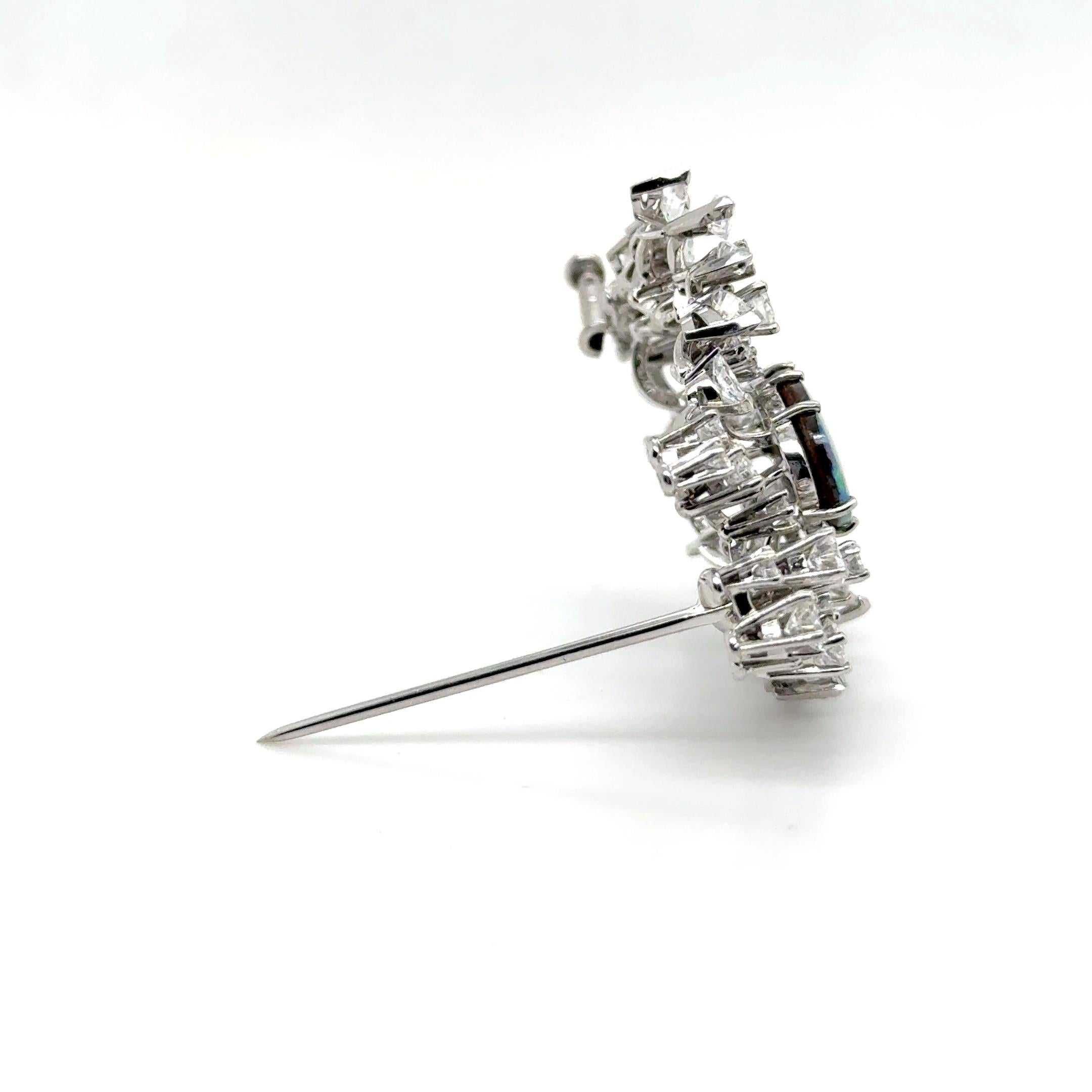 Black Opal and Diamond Brooch in 18 Karat White Gold by Gübelin For Sale 5