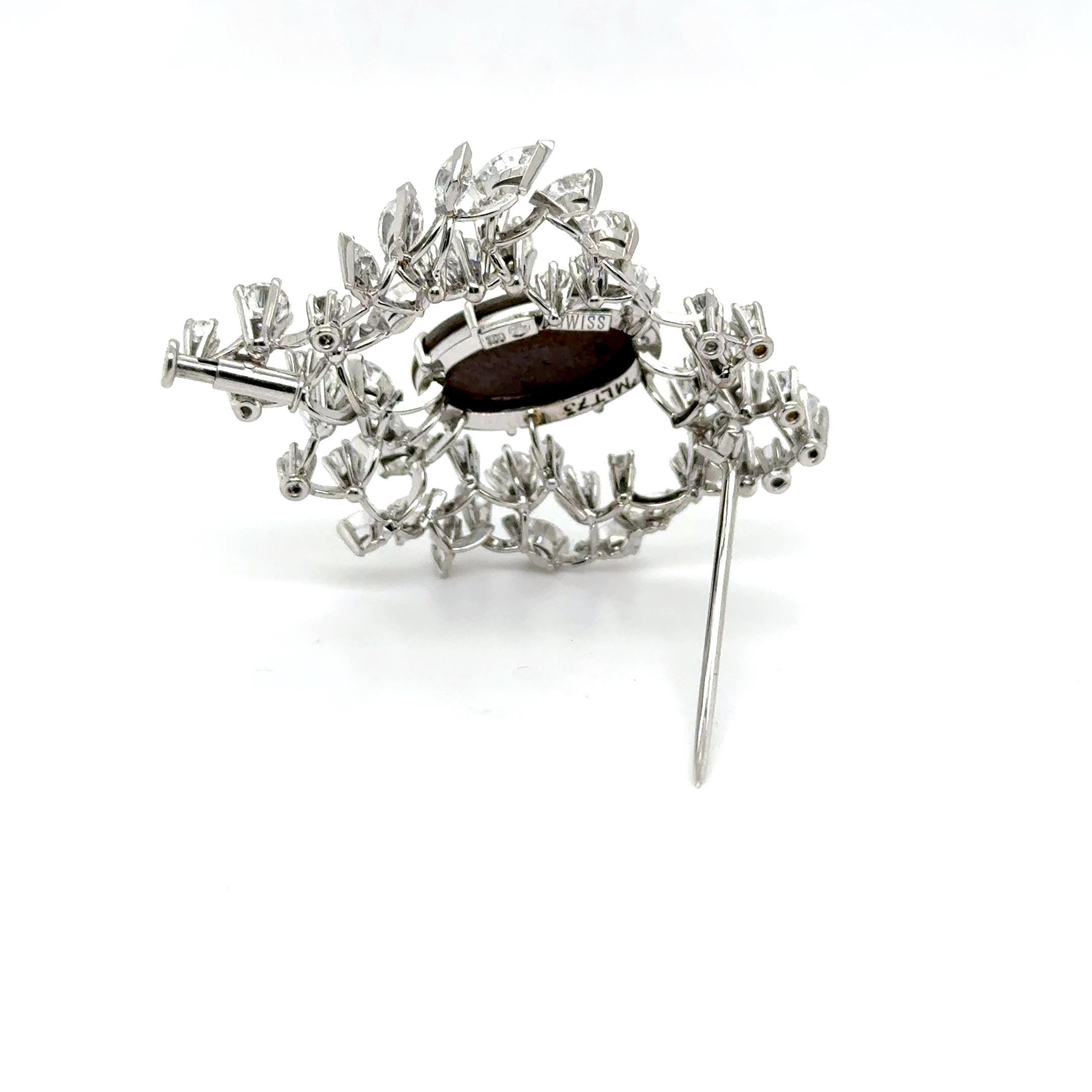 Women's or Men's Black Opal and Diamond Brooch in 18 Karat White Gold by Gübelin For Sale
