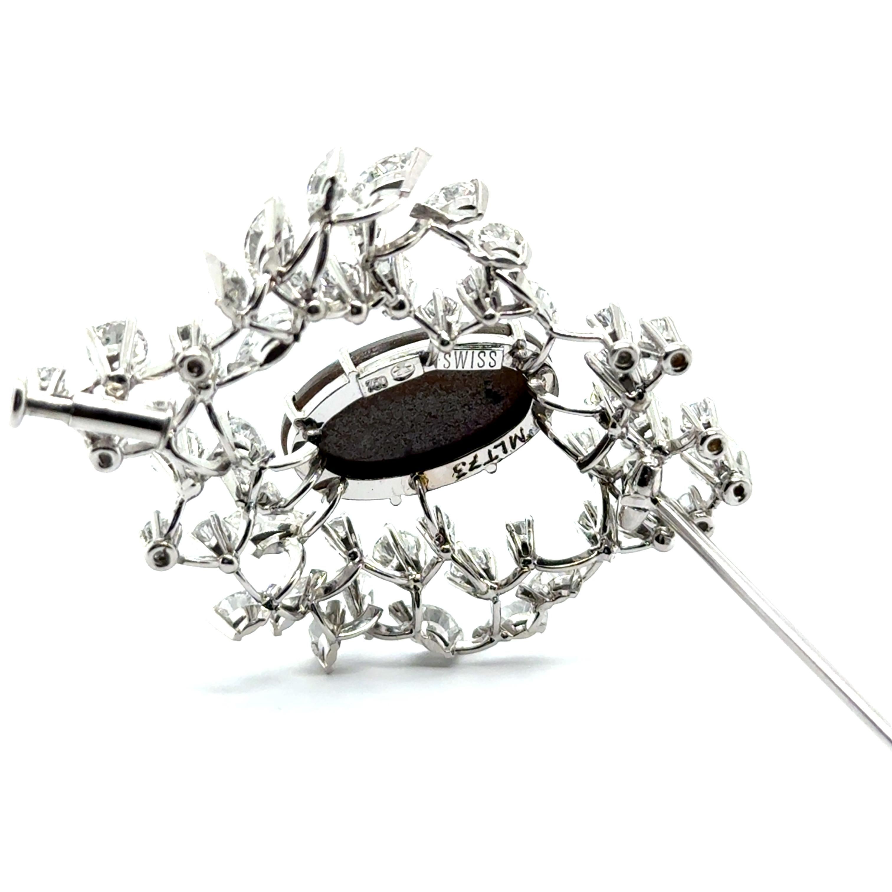 Black Opal and Diamond Brooch in 18 Karat White Gold by Gübelin For Sale 1