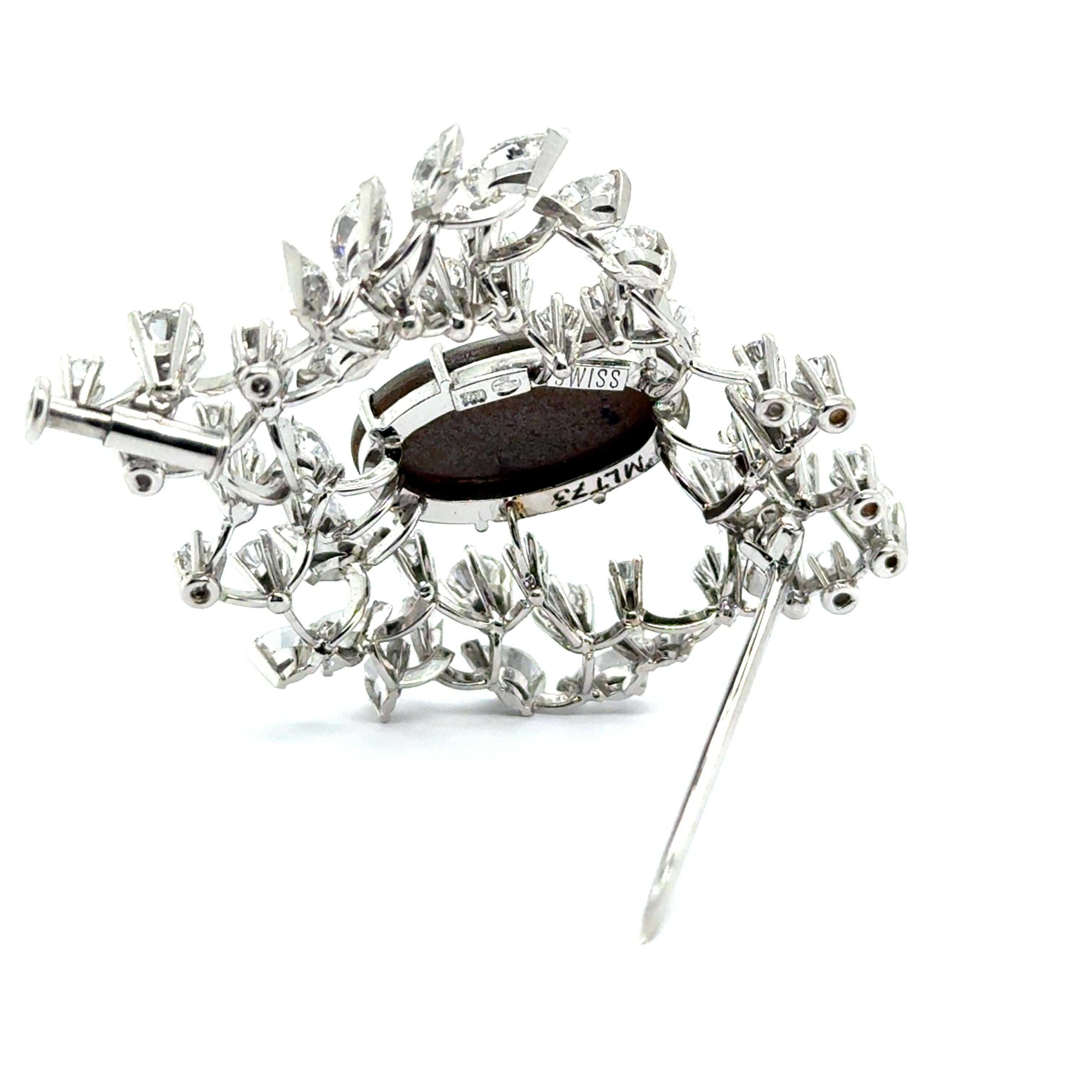 Black Opal and Diamond Brooch in 18 Karat White Gold by Gübelin For Sale 2