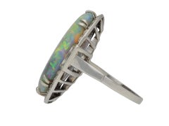 Black Opal and Diamond Cluster Ring, circa 1925