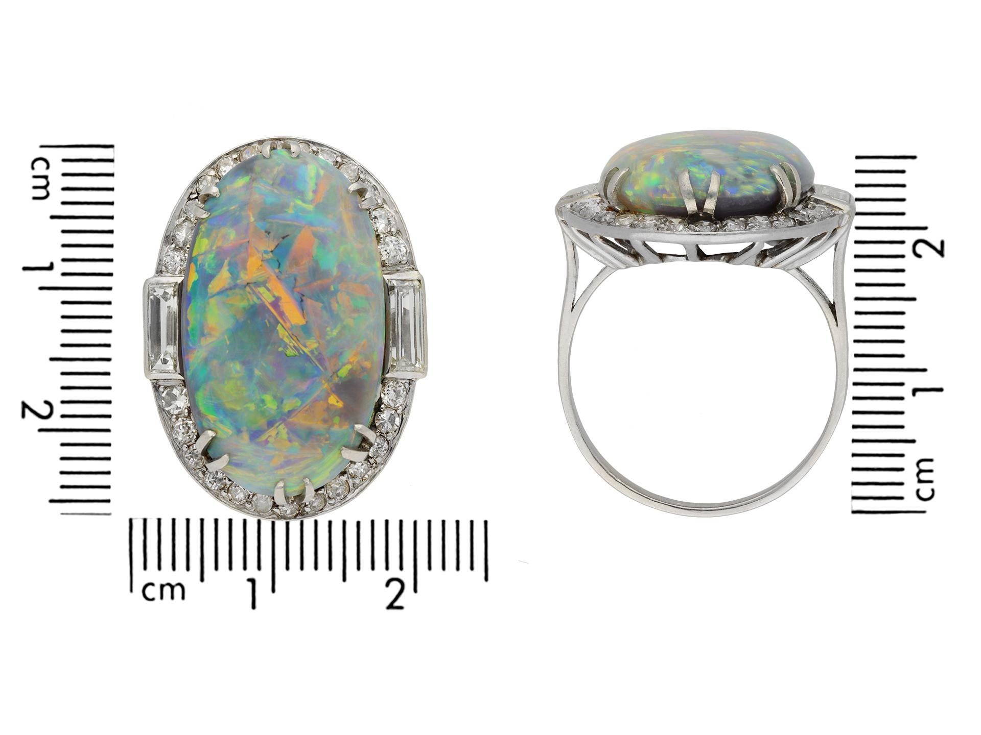 Cabochon Black Opal and Diamond Cluster Ring, circa 1925 For Sale